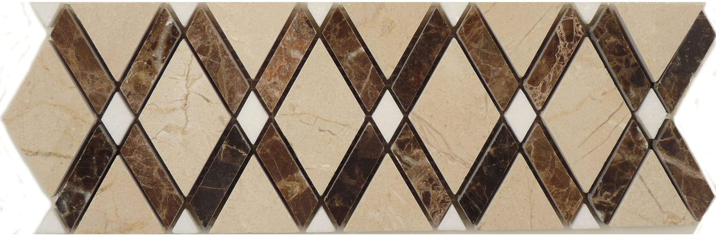 Crema Marfil & Emperador Dark Border DS-560L Cream/Beige Diamond Stone Polished Tile Euro Glass