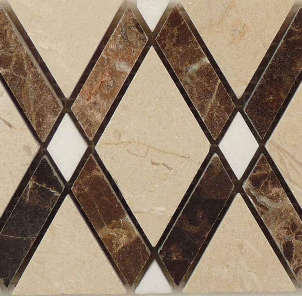 Crema Marfil & Emperador Dark Border DS-560L Cream/Beige Diamond Stone Polished Tile Euro Glass