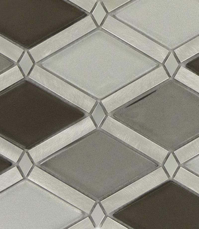 Silver Quill Diamond Silver Brushed Aluminum & Glass Tile Euro Glass