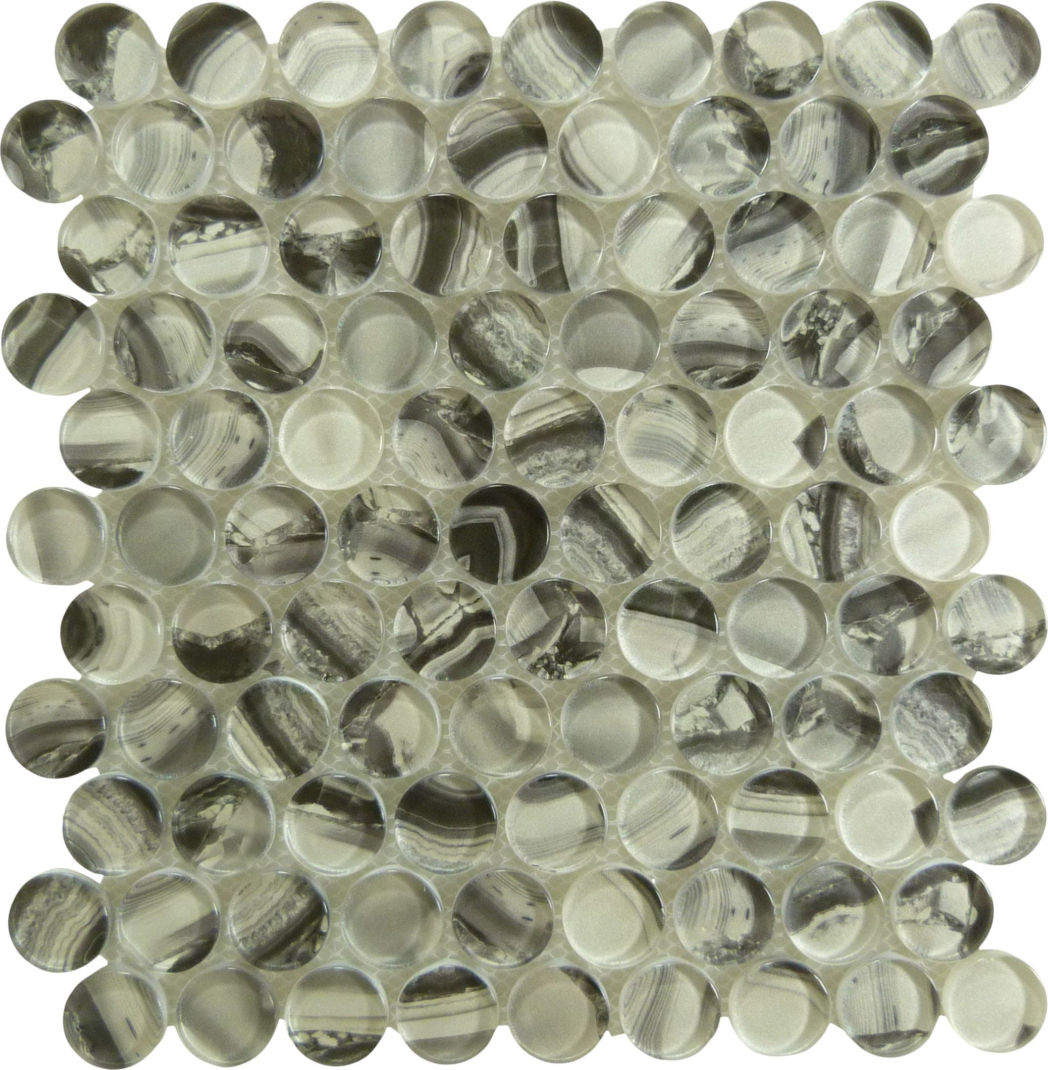 Spheres Artik Blend Grey Penny Round Glossy Glass Tile Euro Glass