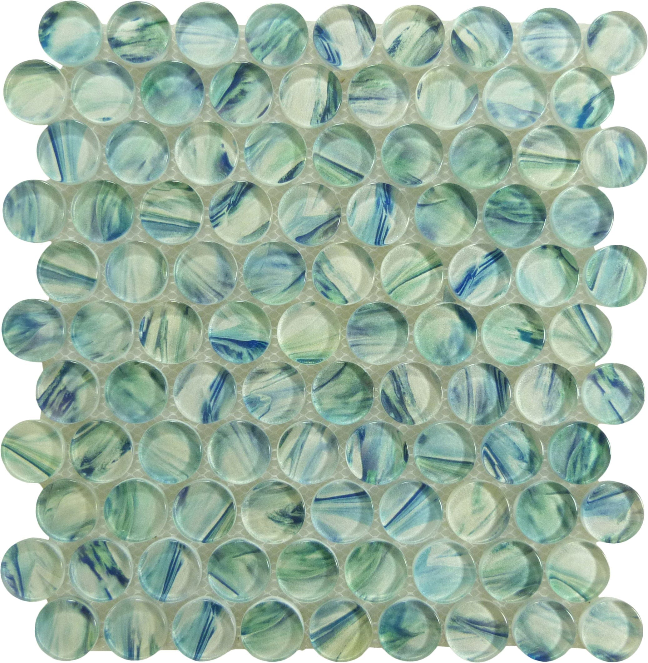 Spheres World Splash Aqua Penny Round Glossy Glass Tile Euro Glass