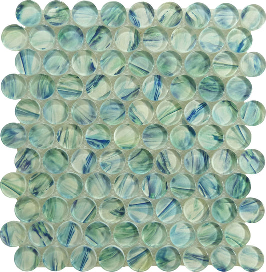 Spheres World Splash Aqua Penny Round Glossy Glass Tile Euro Glass