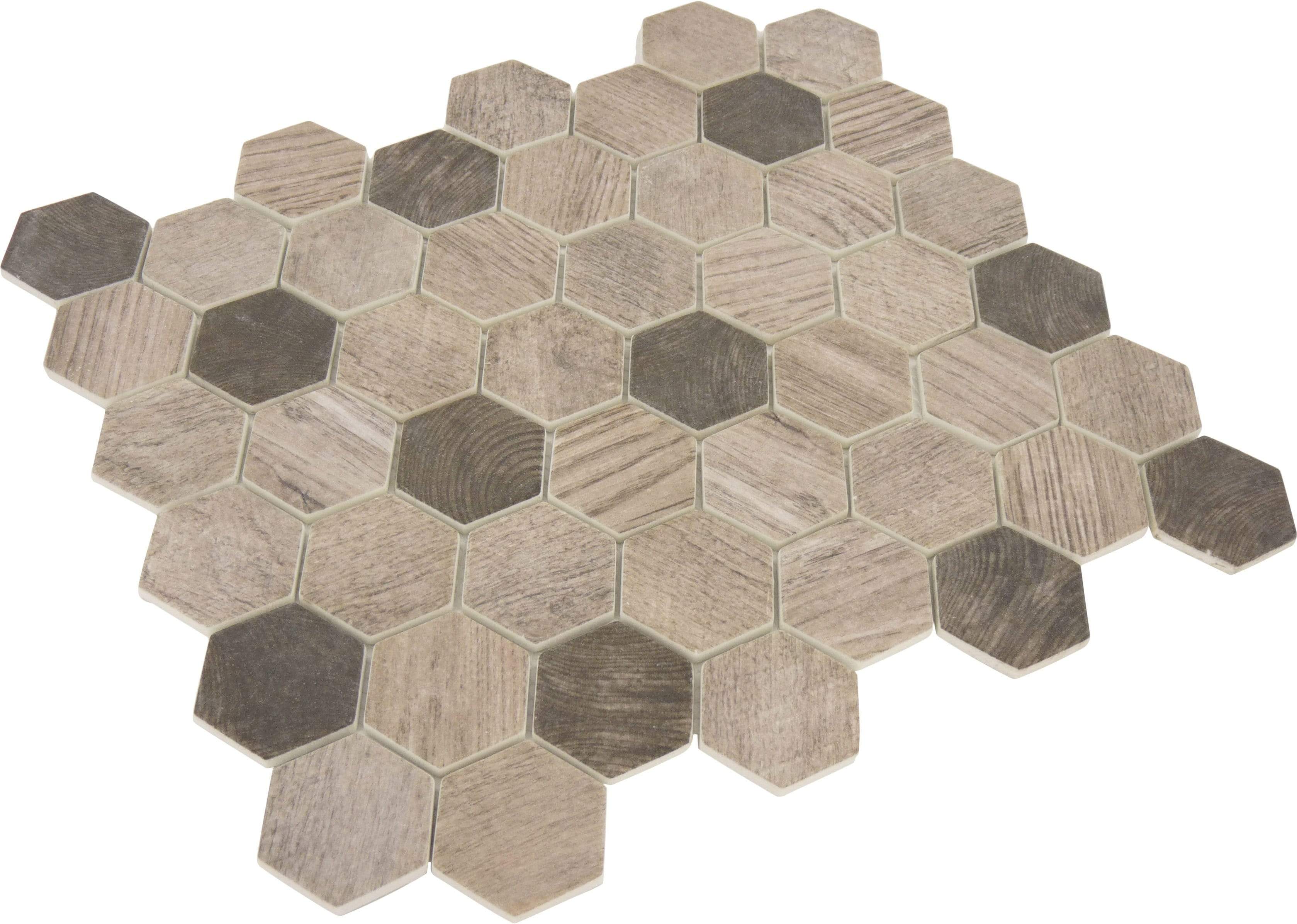 Tawny Oak Brown Hexagon Recycled Matte Glass Tile Euro Glass