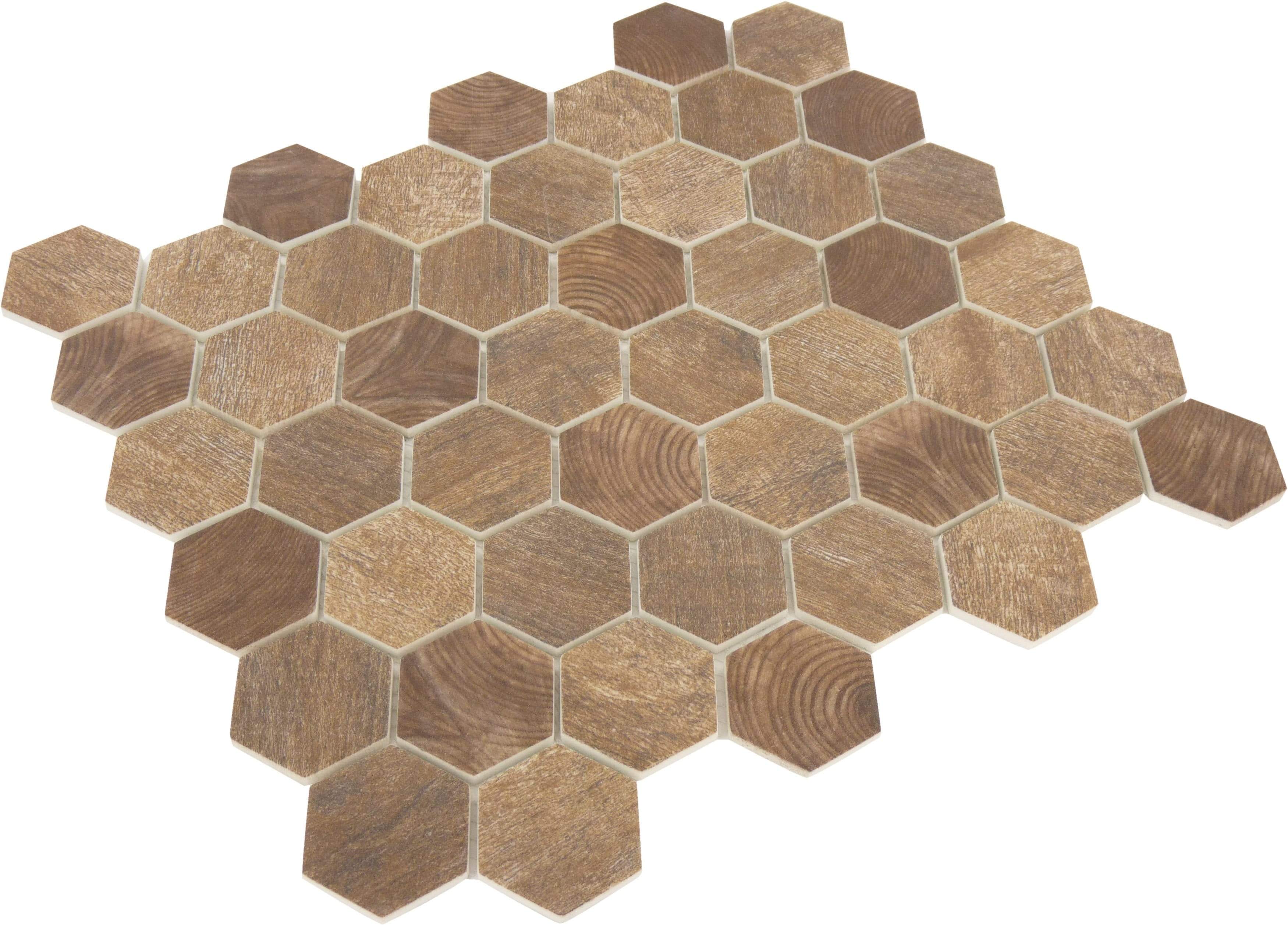 Autumn Maple Brown Hexagon Recycled Matte Glass Tile Euro Glass