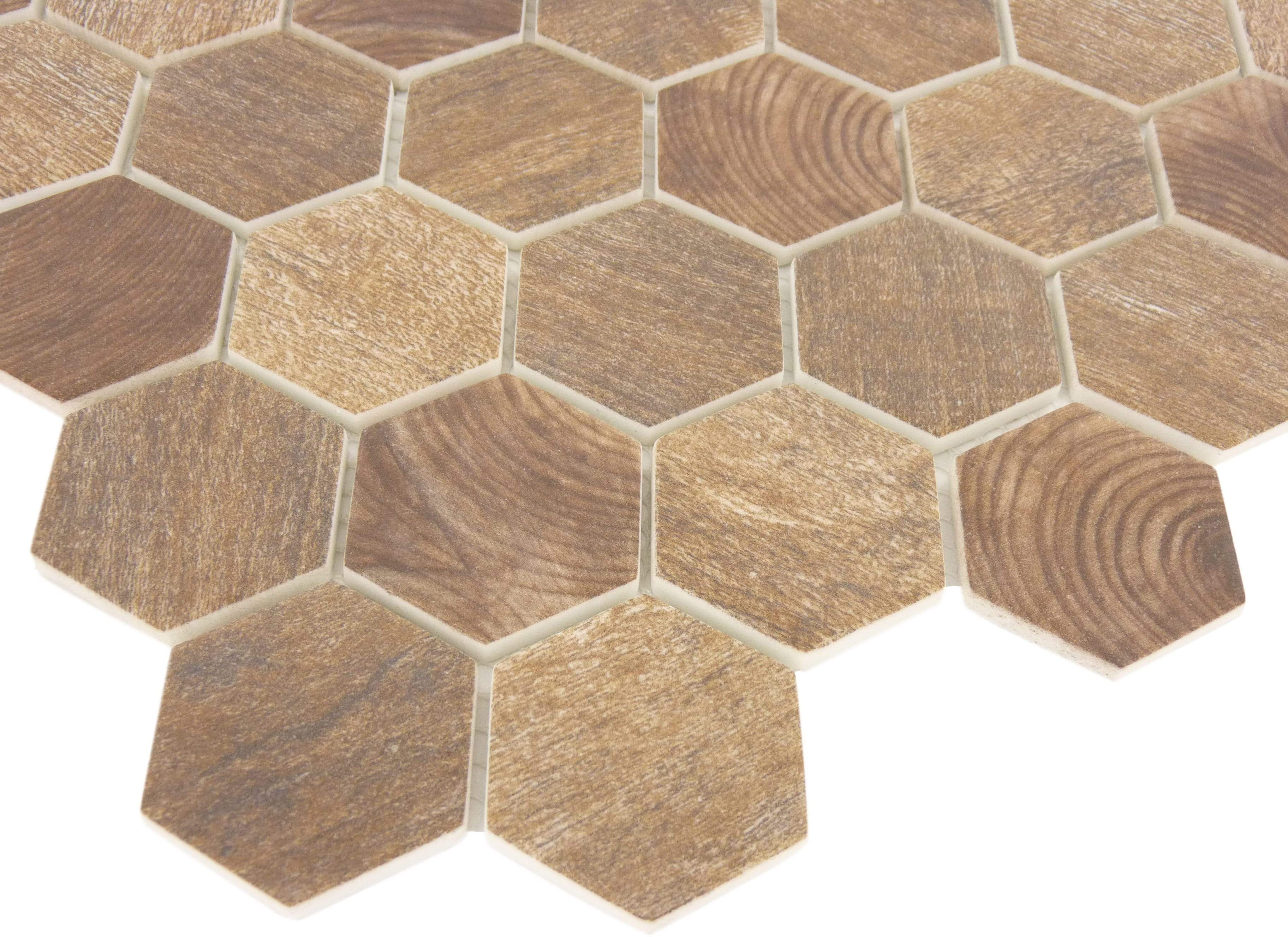 Autumn Maple Brown Hexagon Recycled Matte Glass Tile Euro Glass