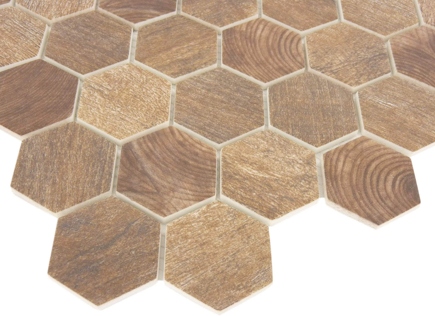 Autumn Maple Brown Hexagon Recycled Matte Glass Tile Euro Glass