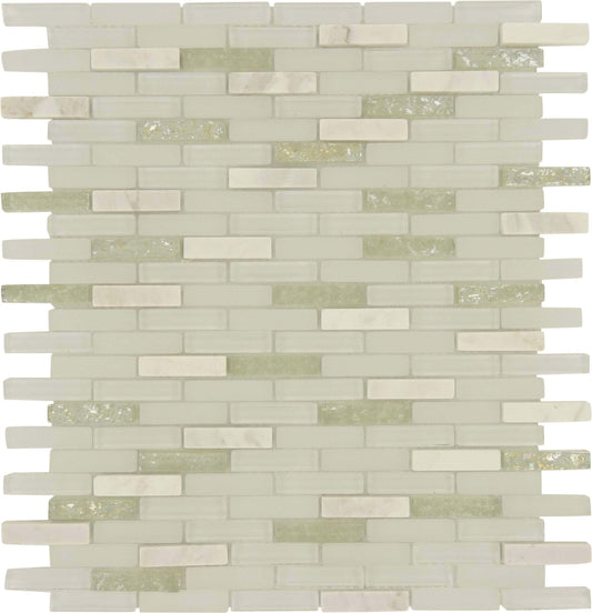 Jewel Bright Ice White Uniform Brick Glass and Stone Tile Euro Glass