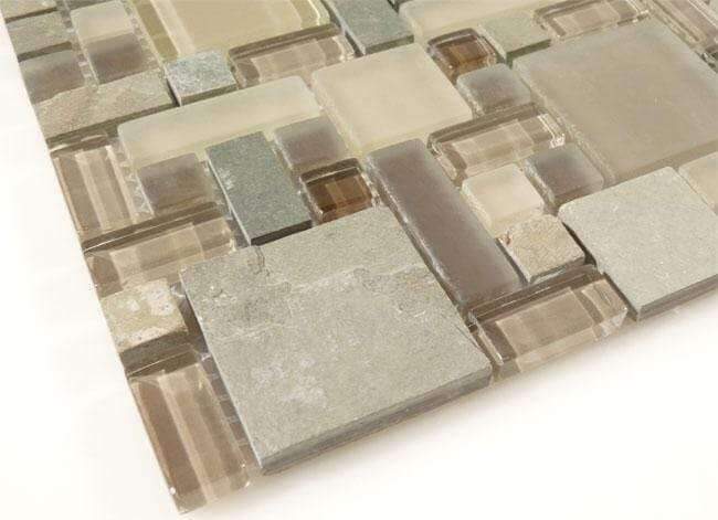 Titanium Filed GS28 Brown Unique Shapes Glass and Slate Glossy & Frosted Tile Euro Glass