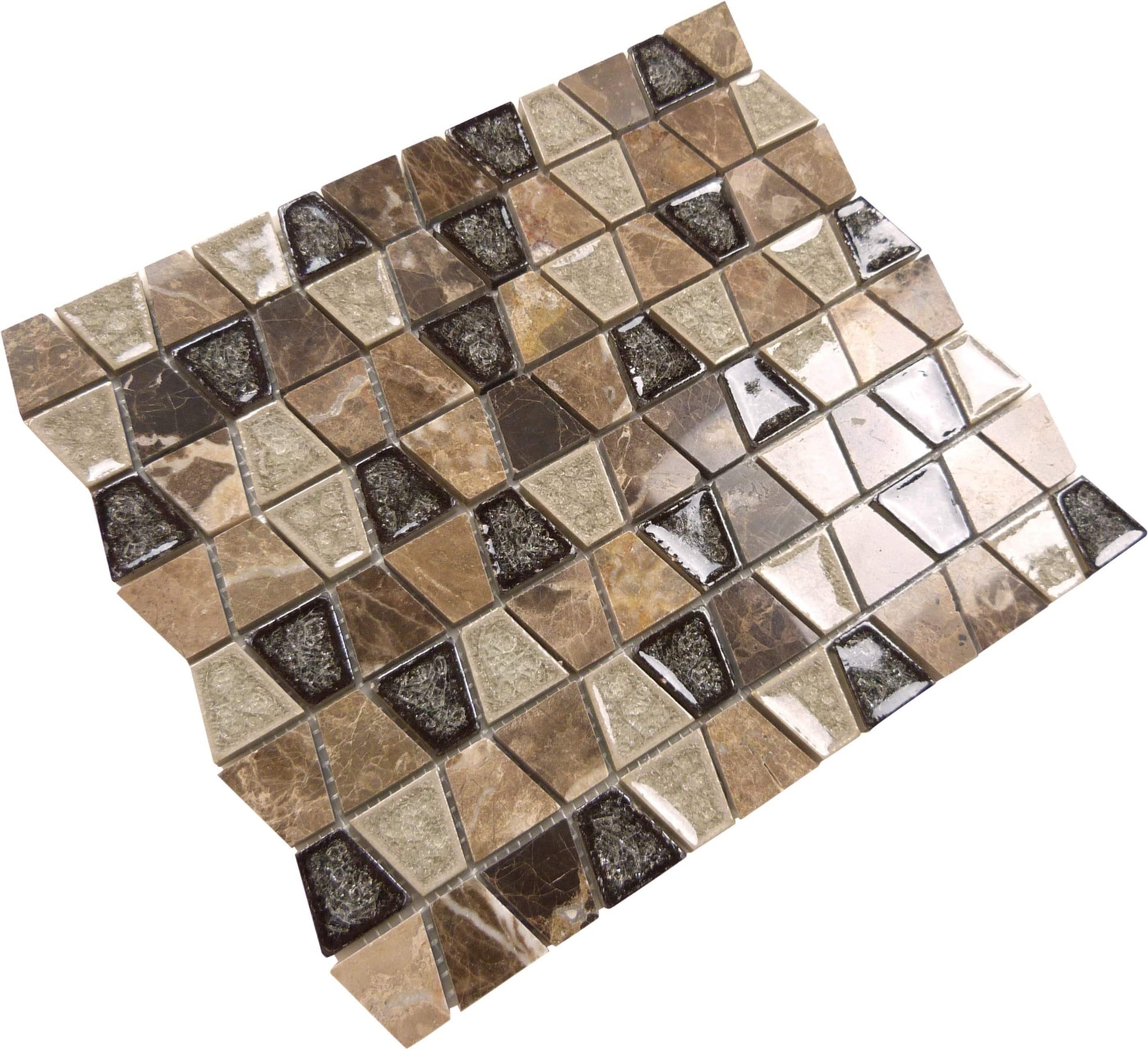 Trapezoid Rocky Road Brown Glass and Stone Tile Euro Glass