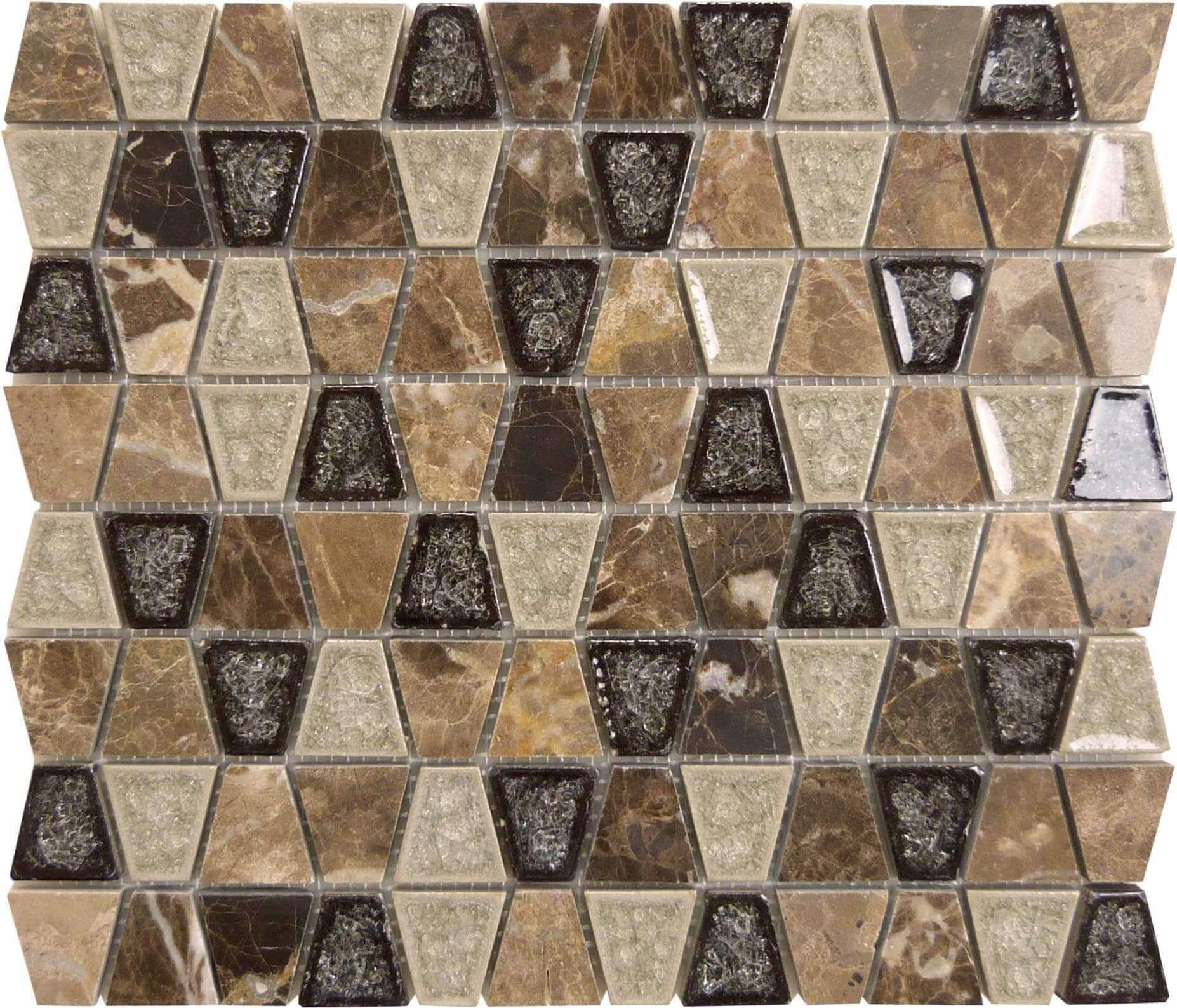 Trapezoid Rocky Road Brown Glass and Stone Tile Euro Glass