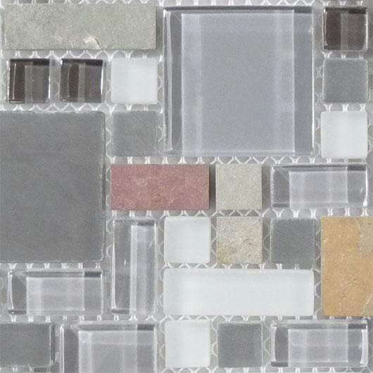 Sag Harbor Gray GS23 Grey Unique Shapes Glass and Slate Glossy & Frosted Tile Euro Glass