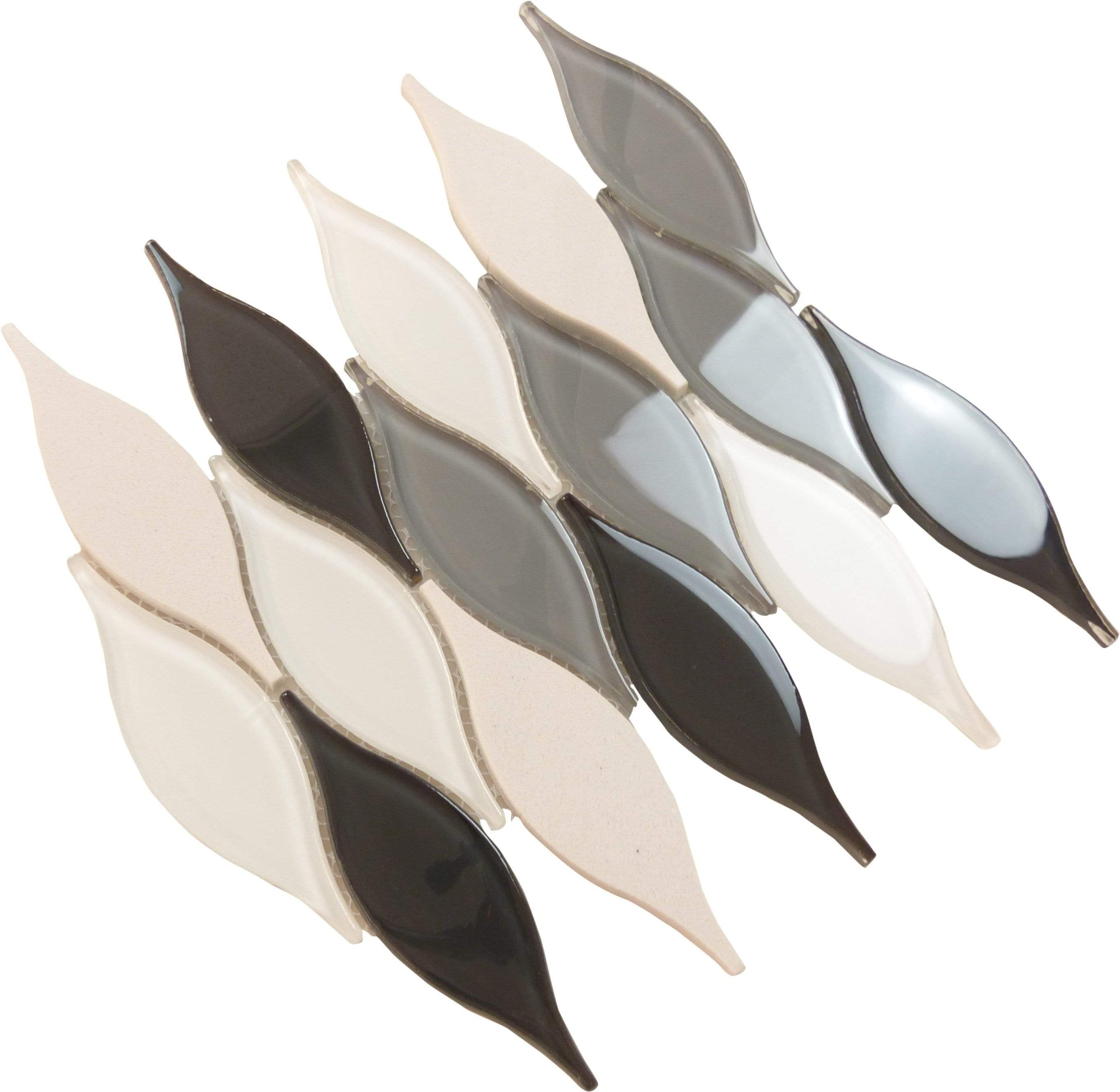 Ascot Grey Unique Shape Grey Glossy Glass and Stone Tile Euro Glass