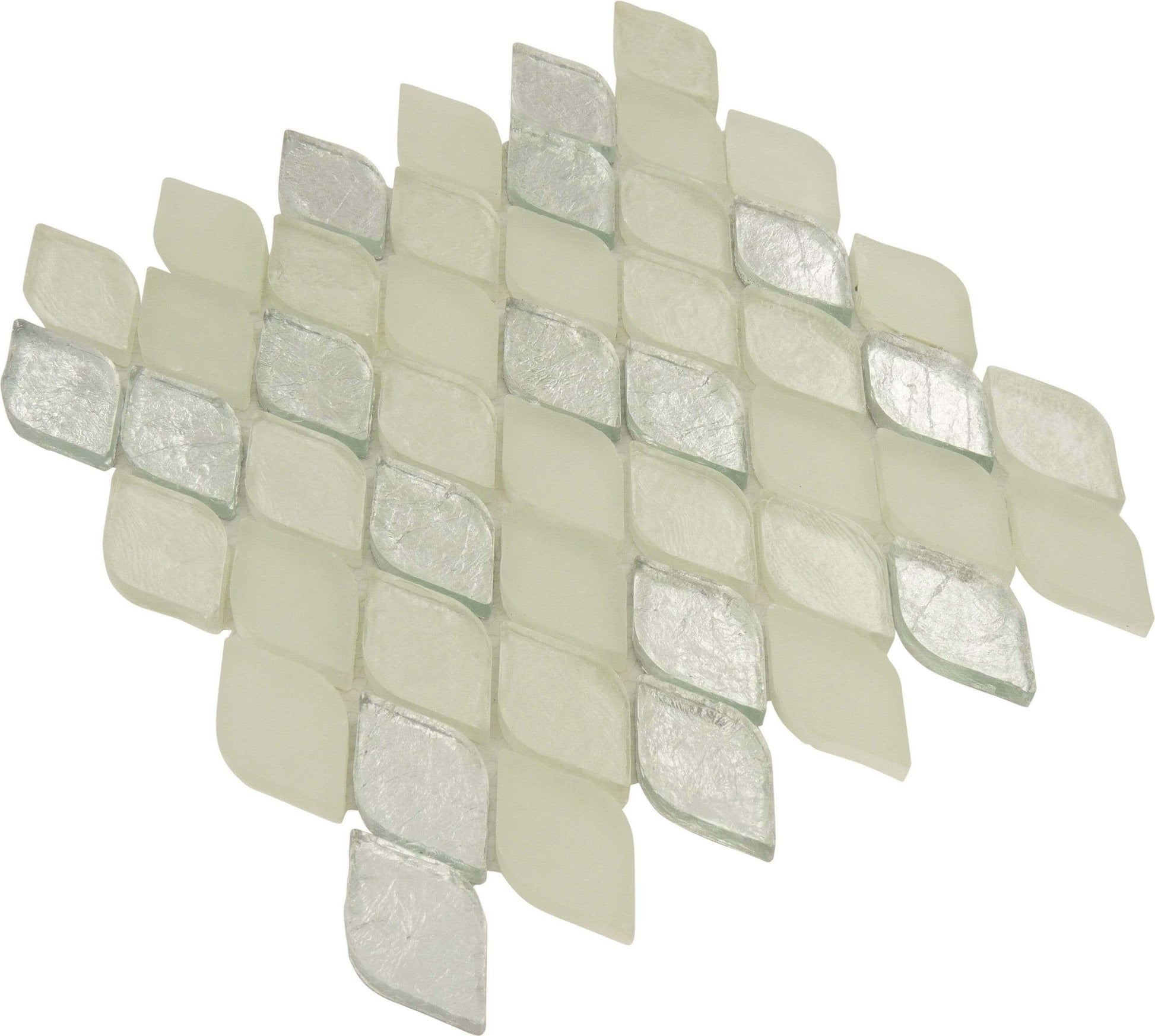 Misty Water Leaf Silver Glossy and Frosted Glass Tile Euro Glass