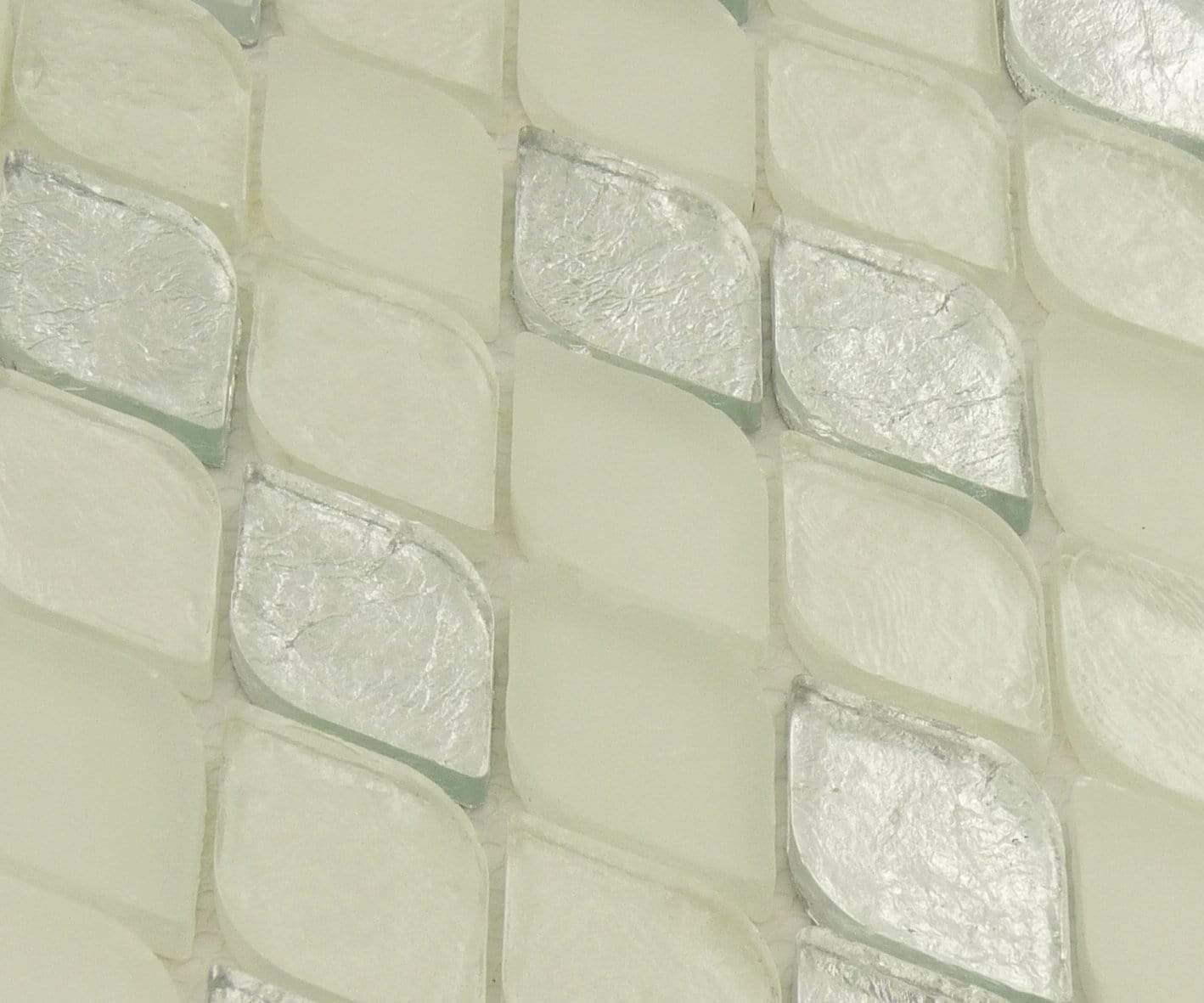 Misty Water Leaf Silver Glossy and Frosted Glass Tile Euro Glass