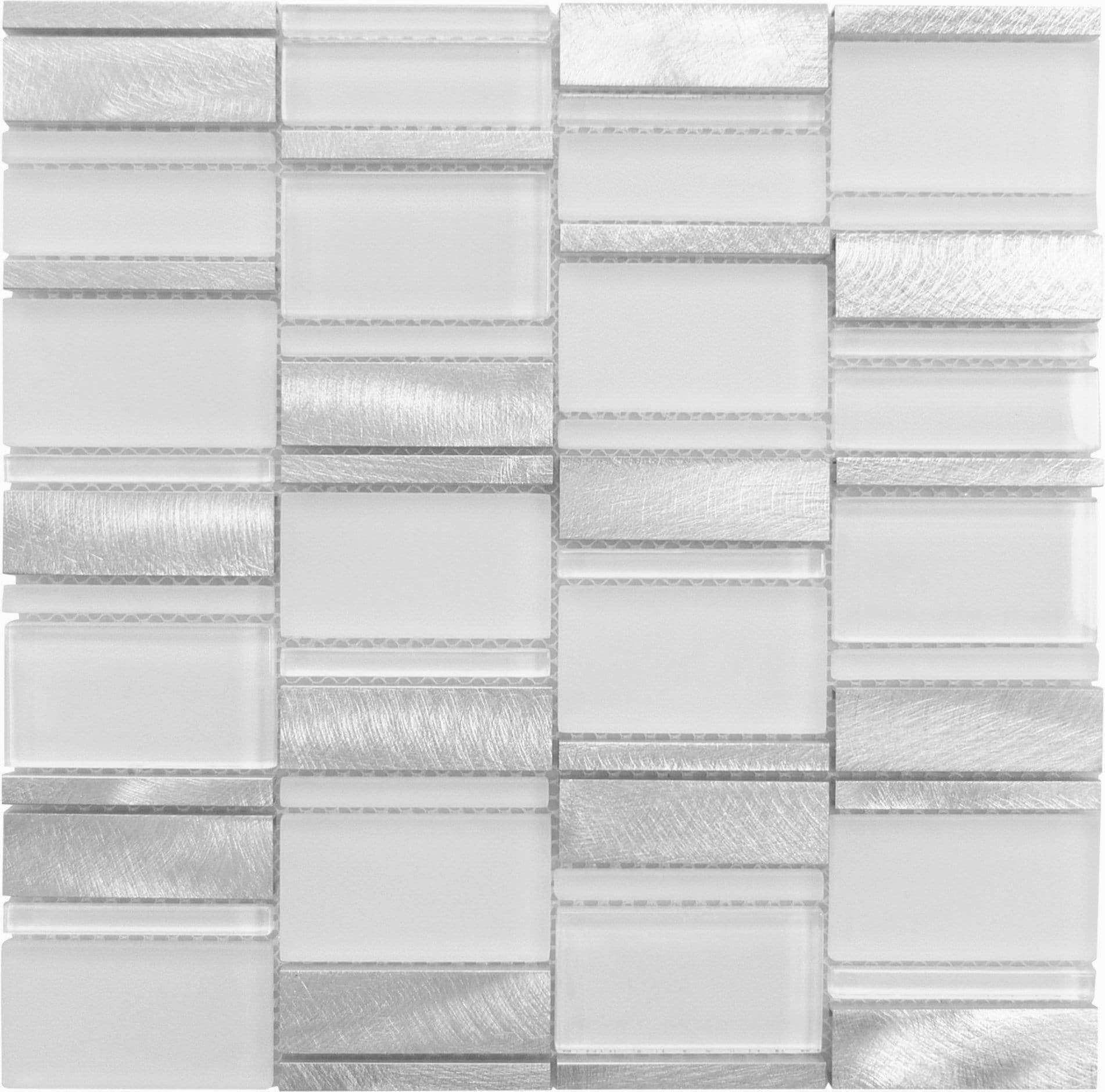 Arctic Plateau White Unique Shapes Glass and Metal Tile Euro Glass