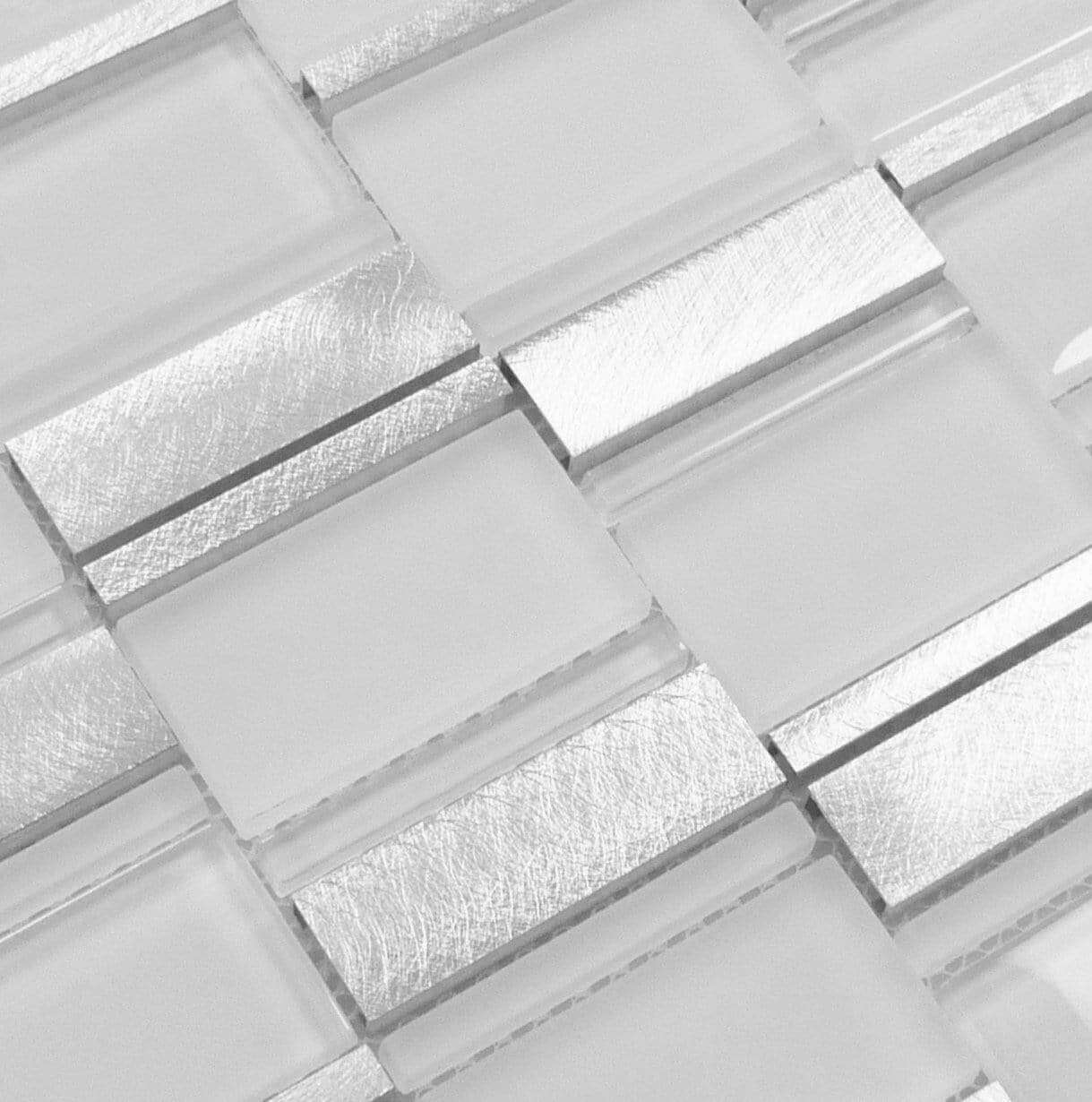 Arctic Plateau White Unique Shapes Glass and Metal Tile Euro Glass