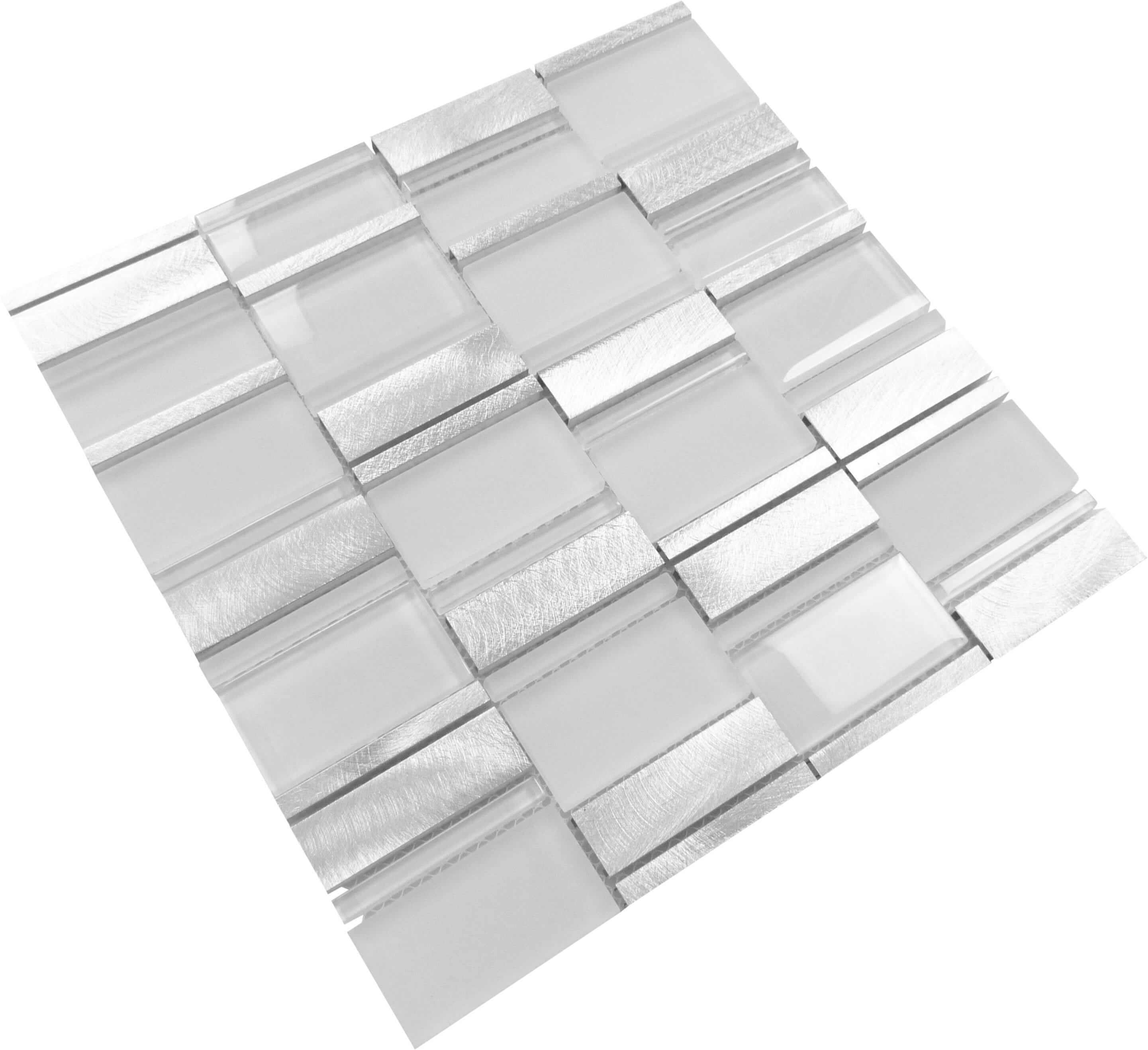 Arctic Plateau White Unique Shapes Glass and Metal Tile Euro Glass