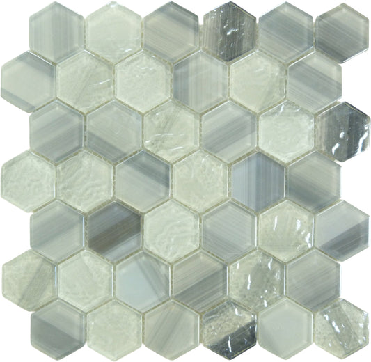 Uptown Beach Parasol White Hexagon Frosted Glass Tile Euro Glass