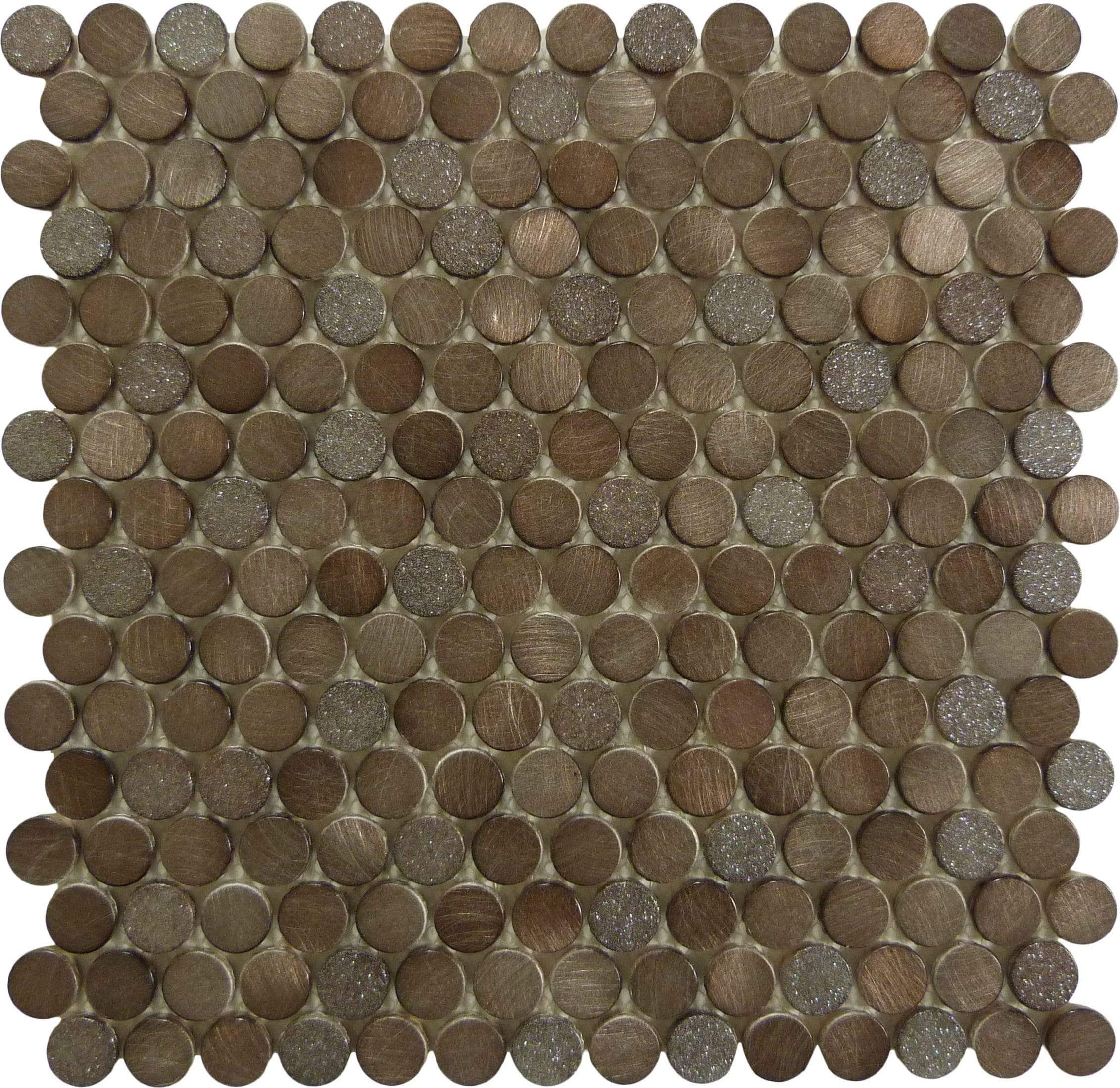 Urban Jungle Brown Cayman Copper 3/4" Penny Round Brushed Metal Tile Euro Glass