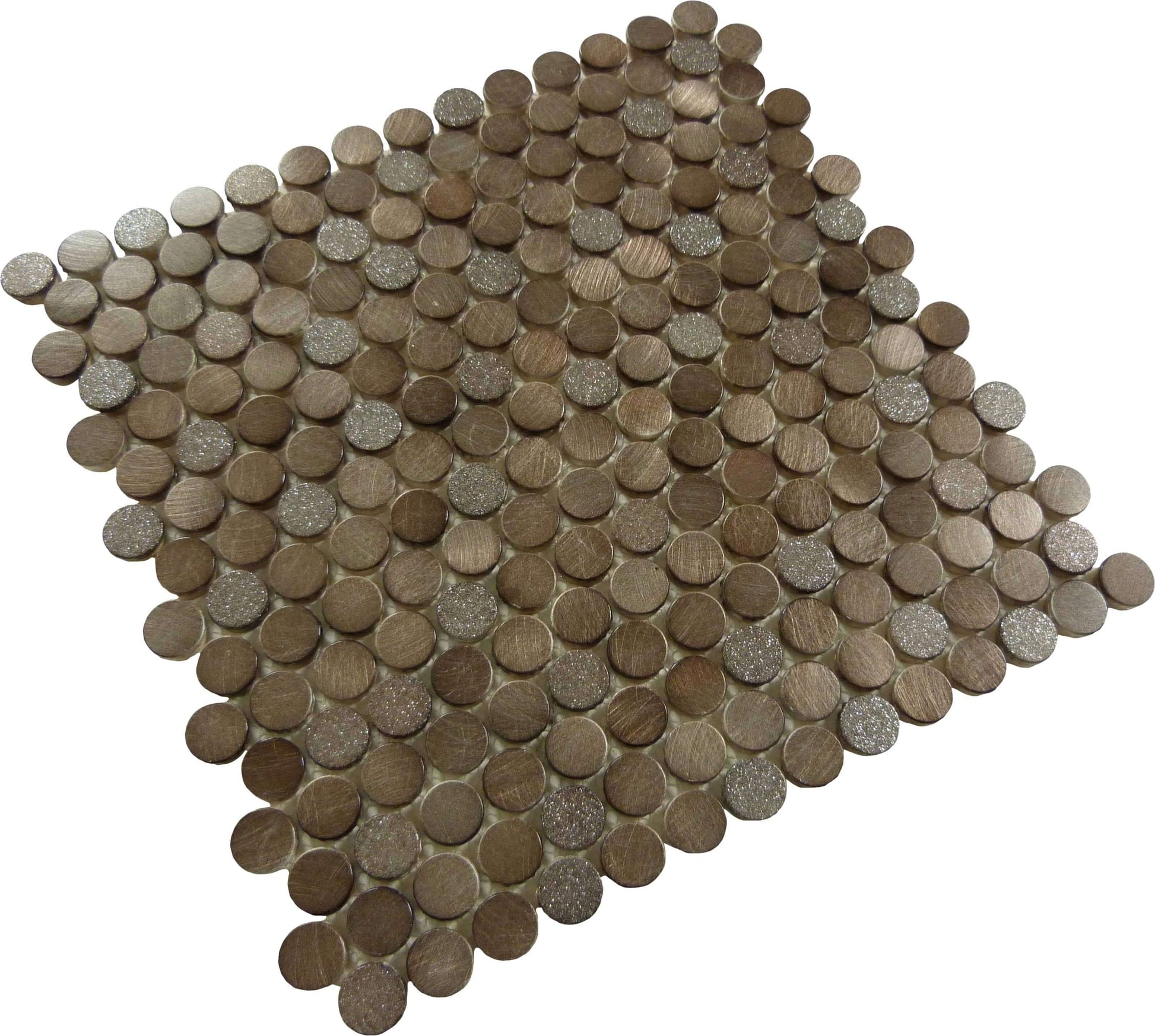 Urban Jungle Brown Cayman Copper 3/4" Penny Round Brushed Metal Tile Euro Glass