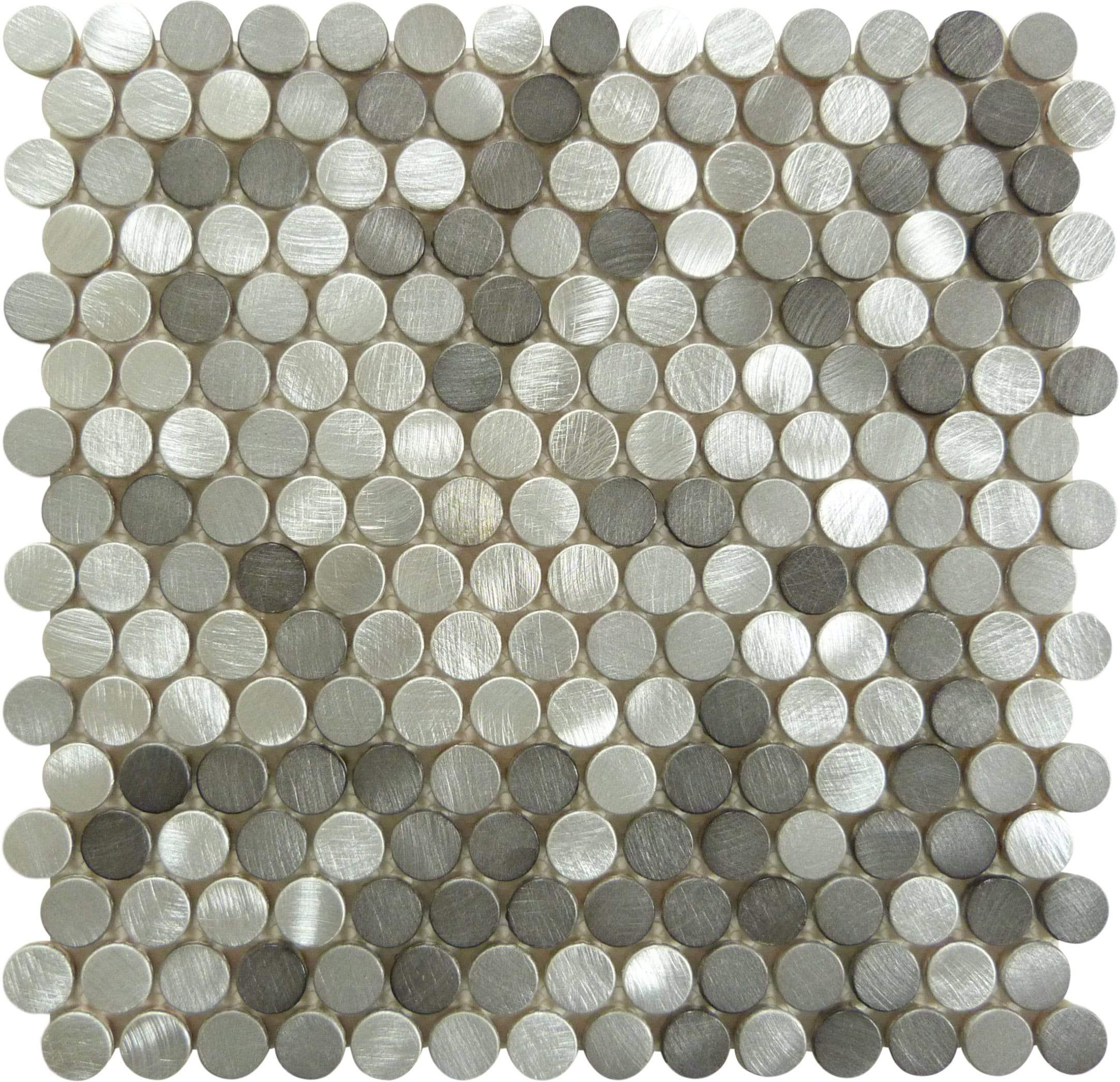 Urban Jungle Grey Chameleon 3/4" Penny Round Brushed Metal Tile Euro Glass