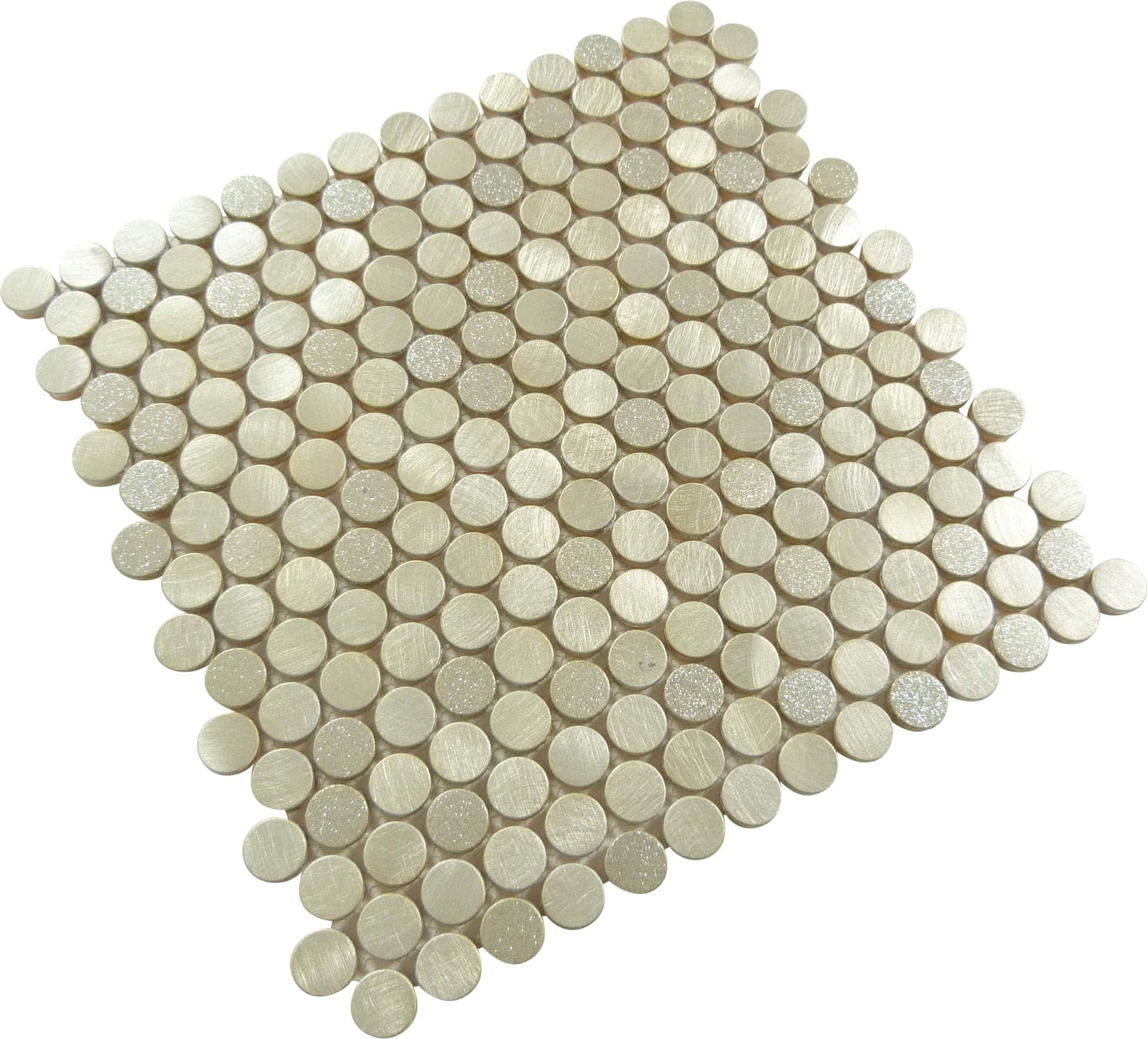 Urban Jungle Thunderburst Gold 3/4" Penny Round Brushed Metal Tile Euro Glass