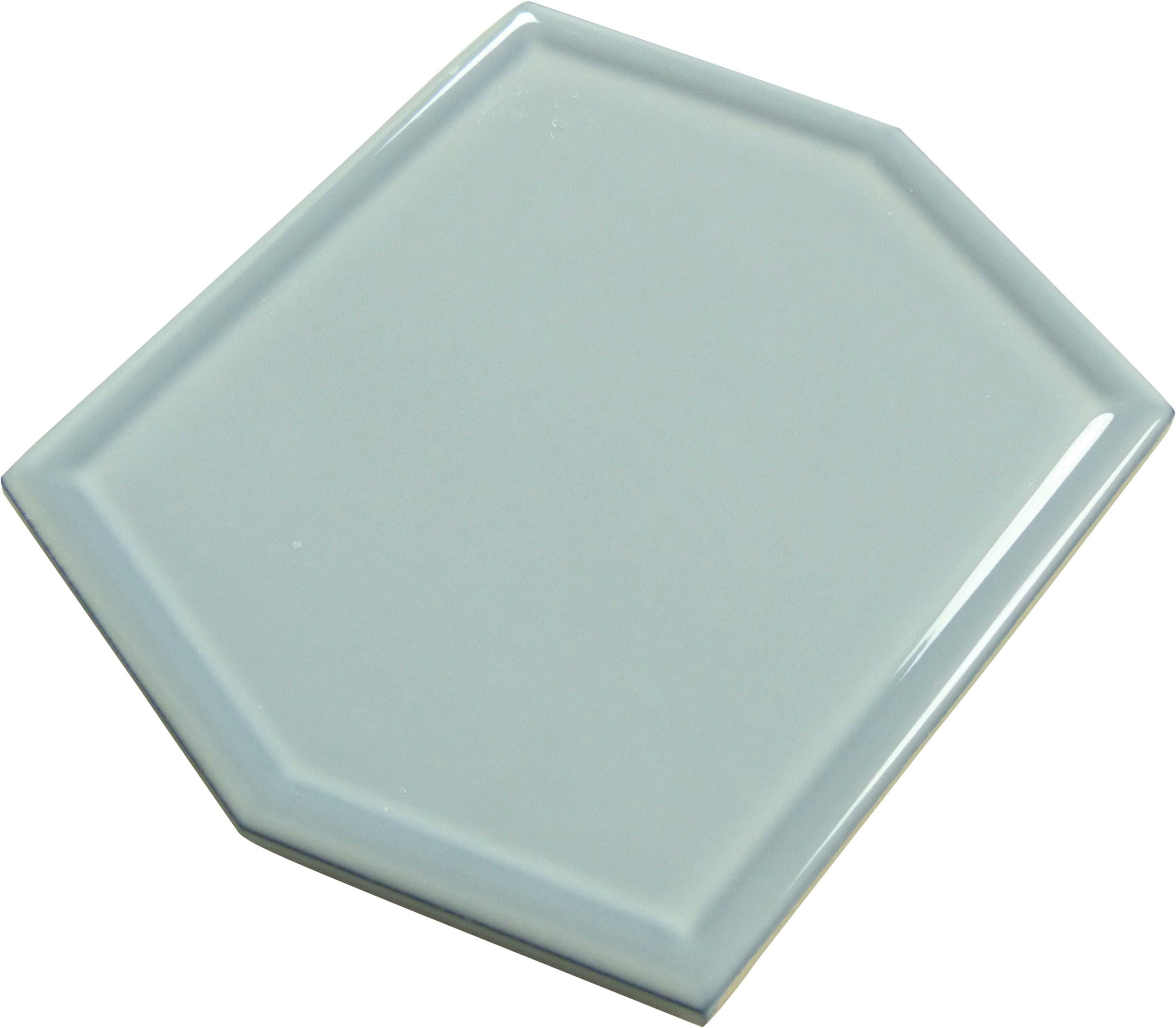 Vague Sky Grey 5x6 Hexagon Glossy Ceramic Tile Euro Glass