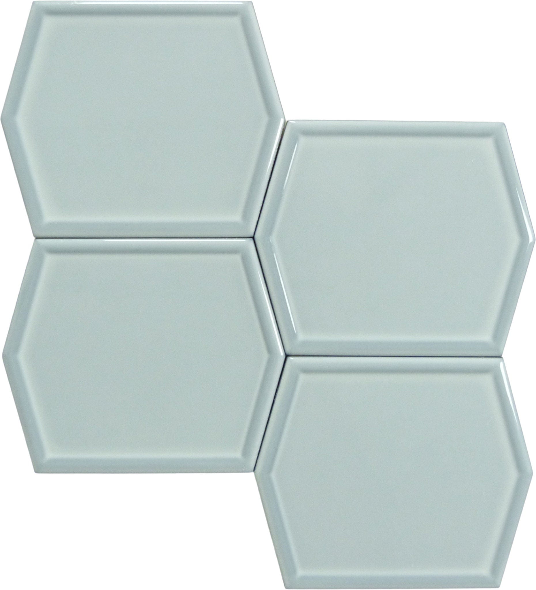 Vague Sky Grey 5x6 Hexagon Glossy Ceramic Tile Euro Glass