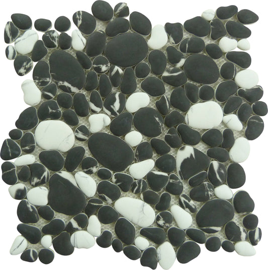 Vista Chino Pepper Folia Black Pebble Recycled Matte Glass Tile Euro Glass