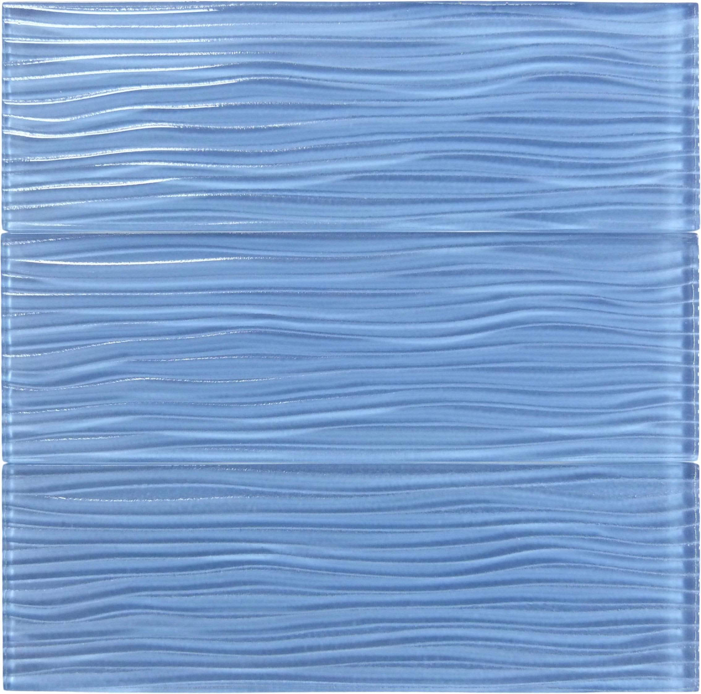 Pacific Ocean Blue Wave 4'' x 12'' Glossy Glass Subway Tile Euro Glass