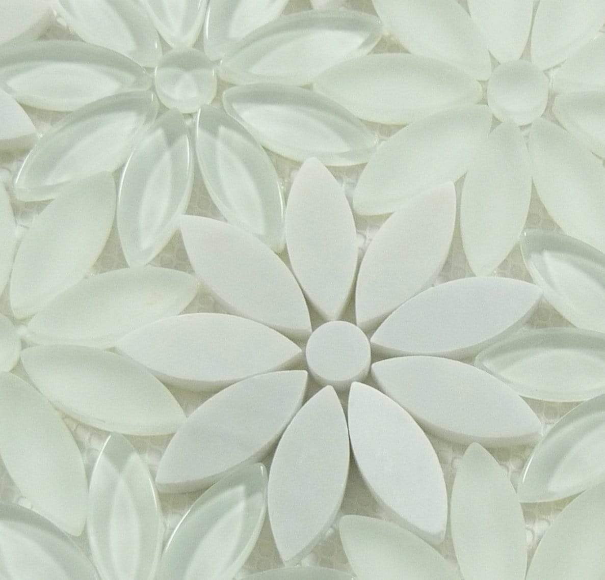 Daisy Field White Glass & Stone Mosaic Tile Euro Glass