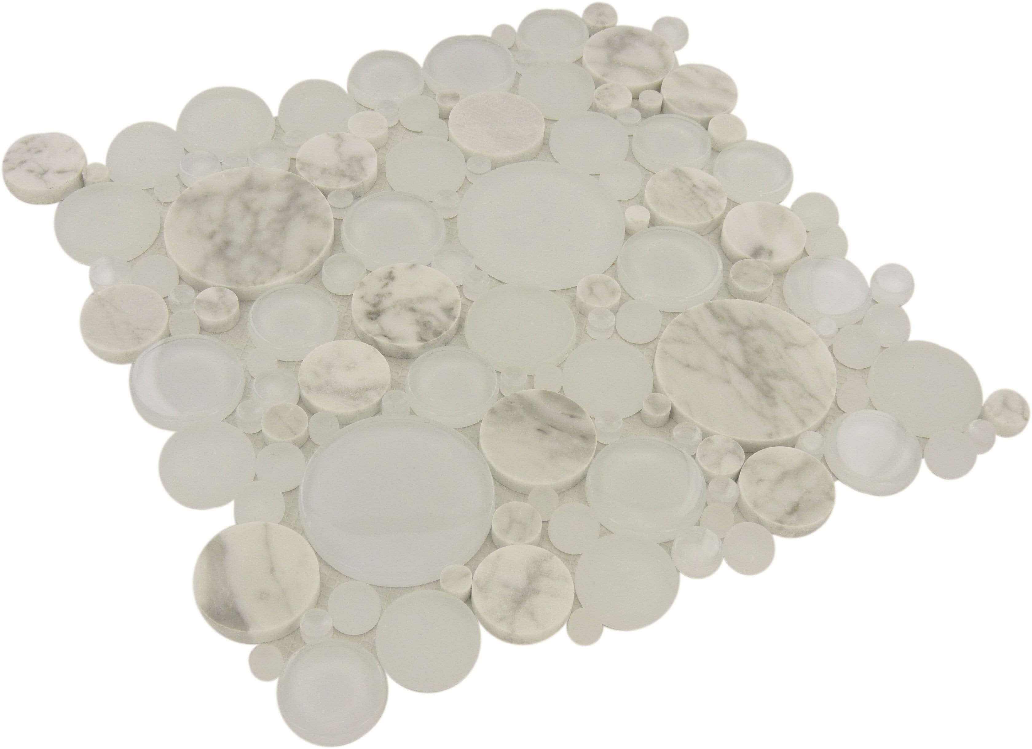 Bubble Dove White Circles Glass and Stone Tile Euro Glass