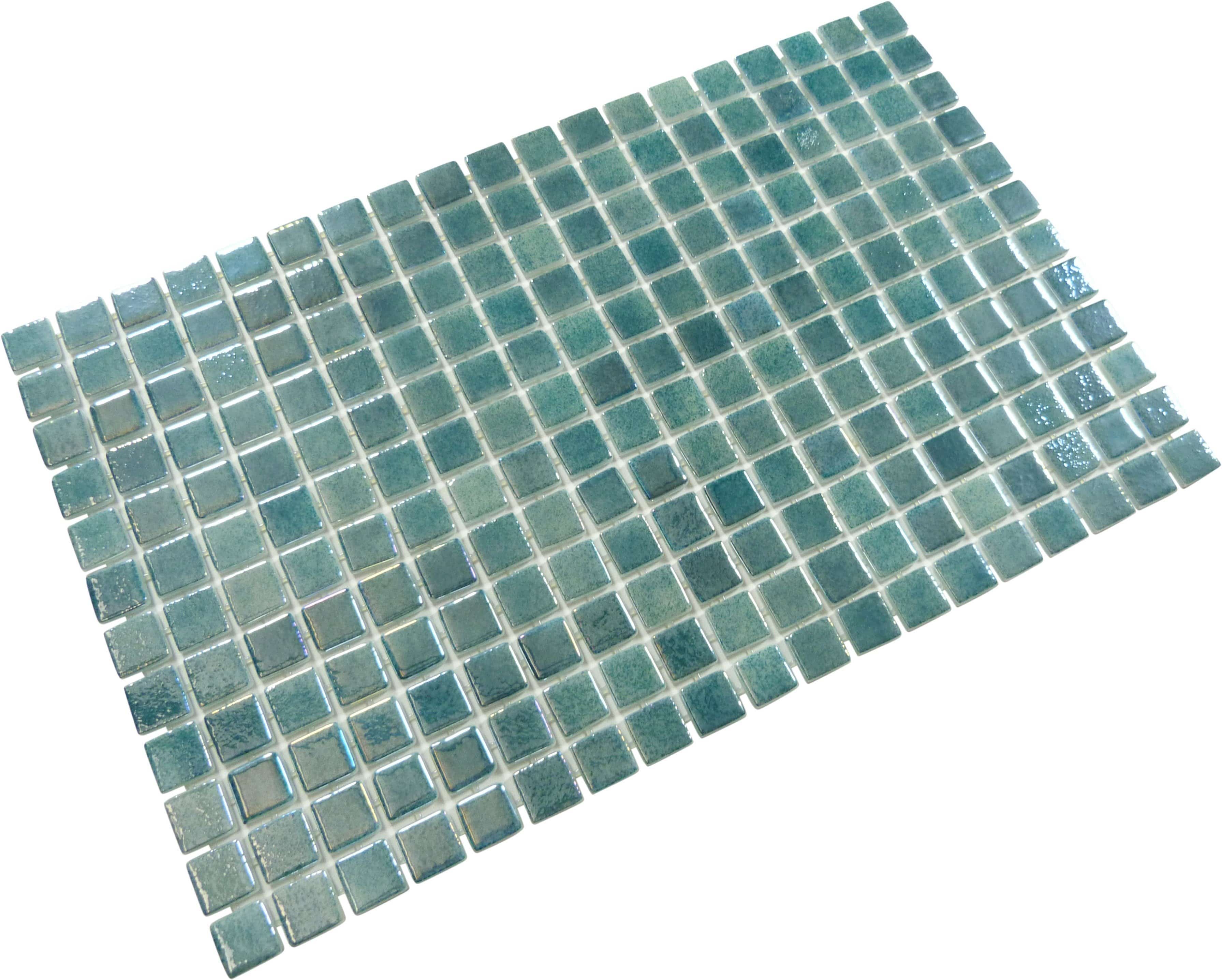 Smoky Emerald Green Glossy & Iridescent Glass Pool Tile Fusion