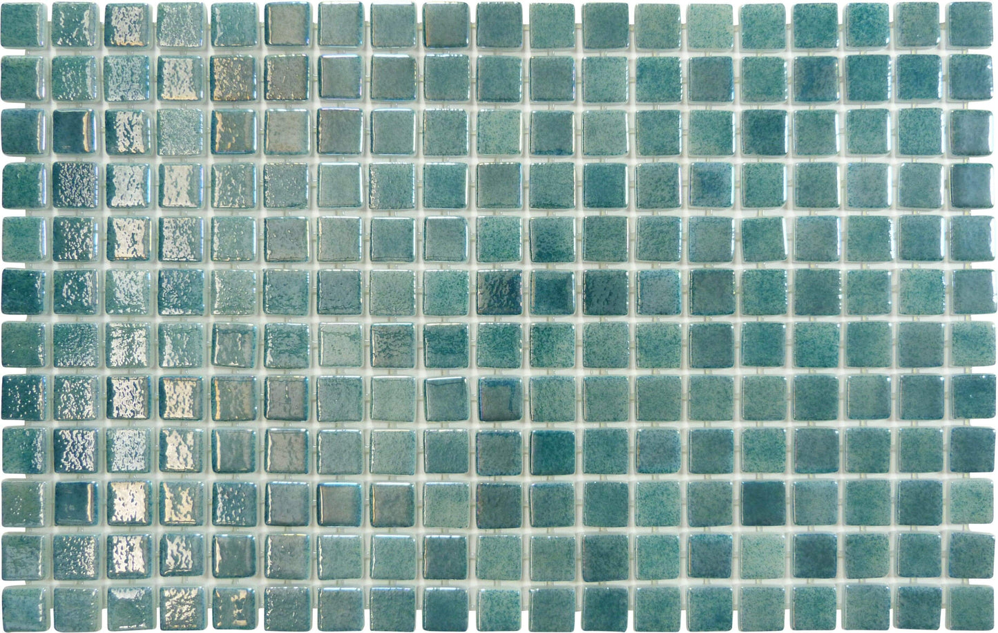 Smoky Emerald Green Glossy & Iridescent Glass Pool Tile Fusion