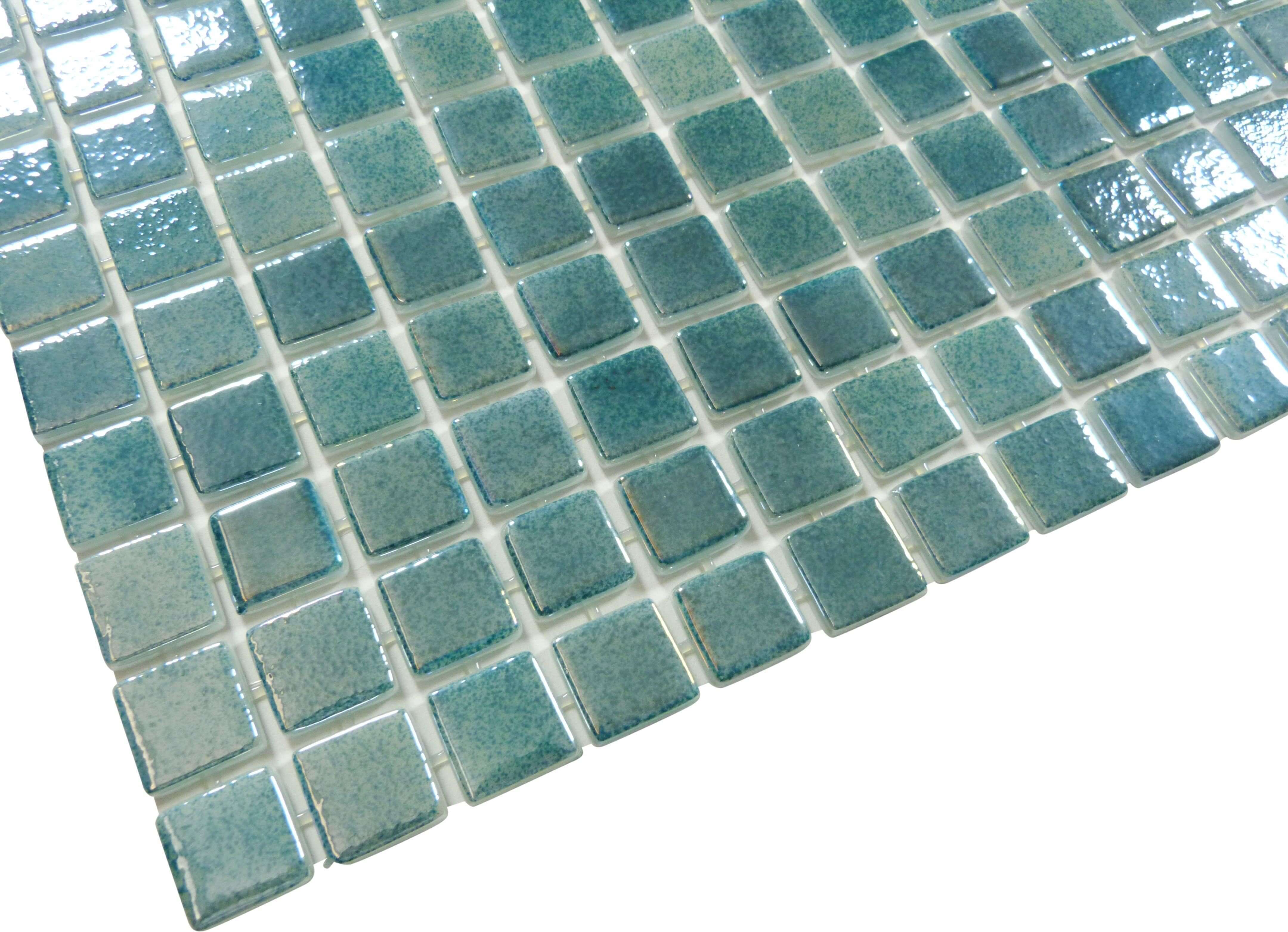 Smoky Emerald Green Glossy & Iridescent Glass Pool Tile Fusion