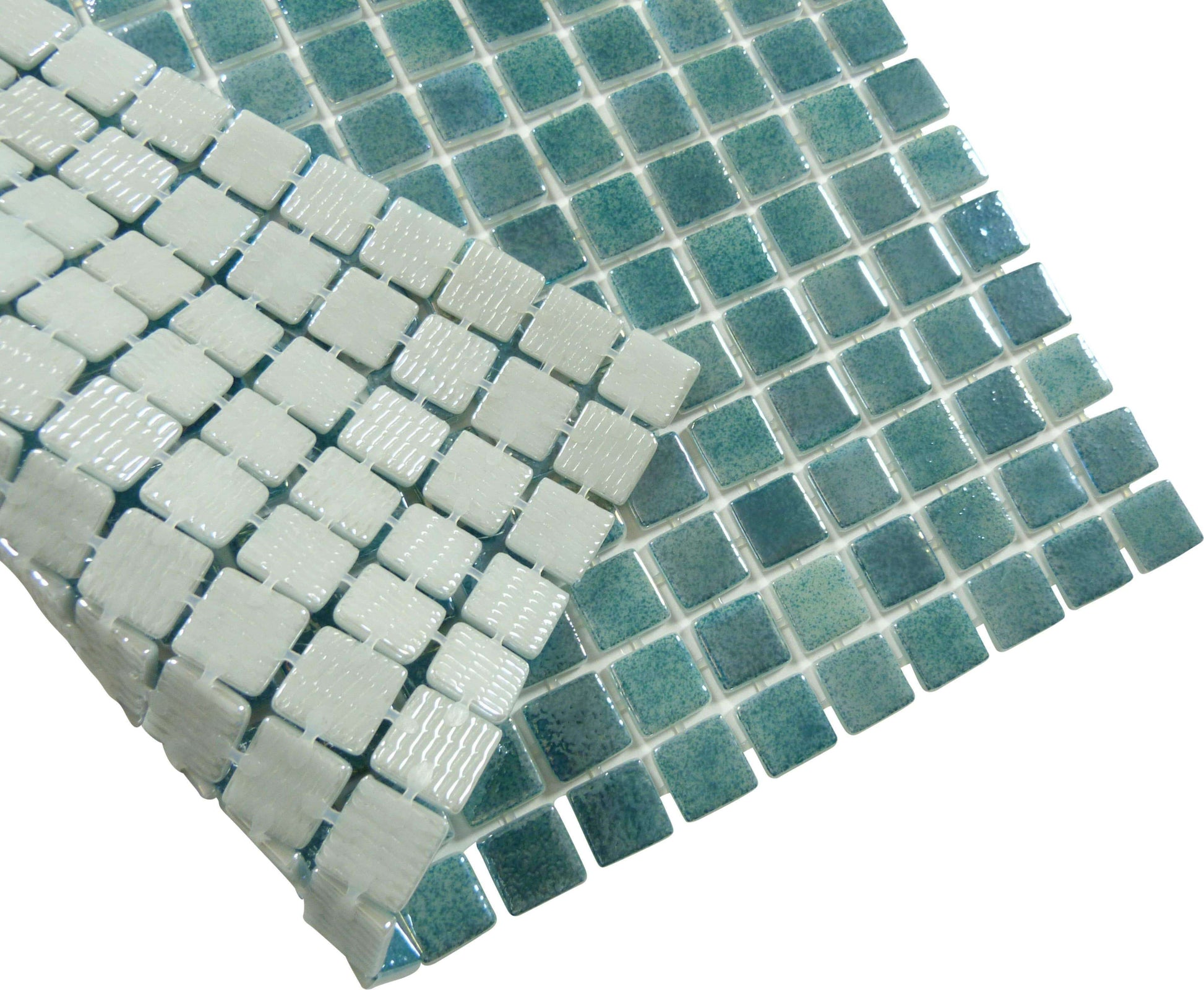 Smoky Emerald Green Glossy & Iridescent Glass Pool Tile Fusion