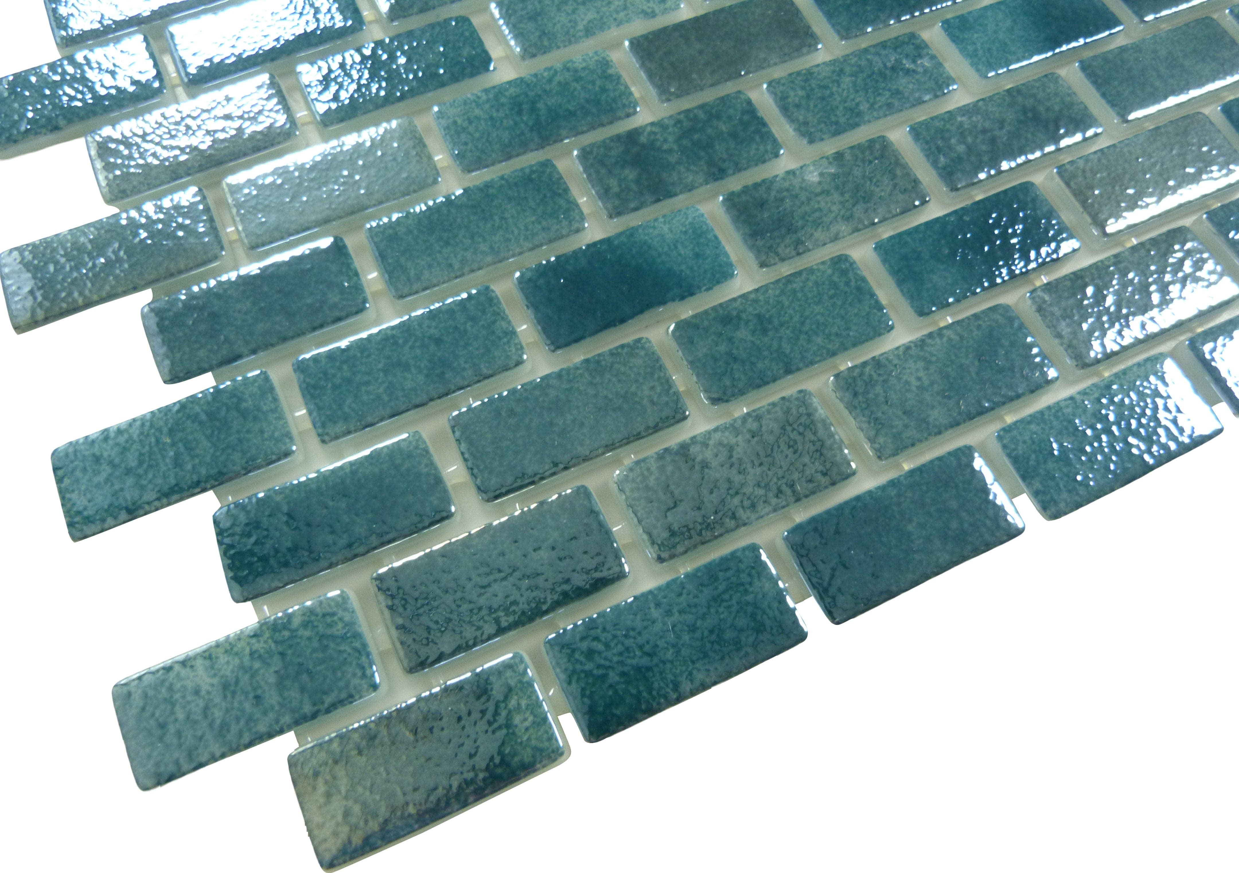 Subway Smoky Emerald Green 1x2 Glossy Glass Tile Fusion