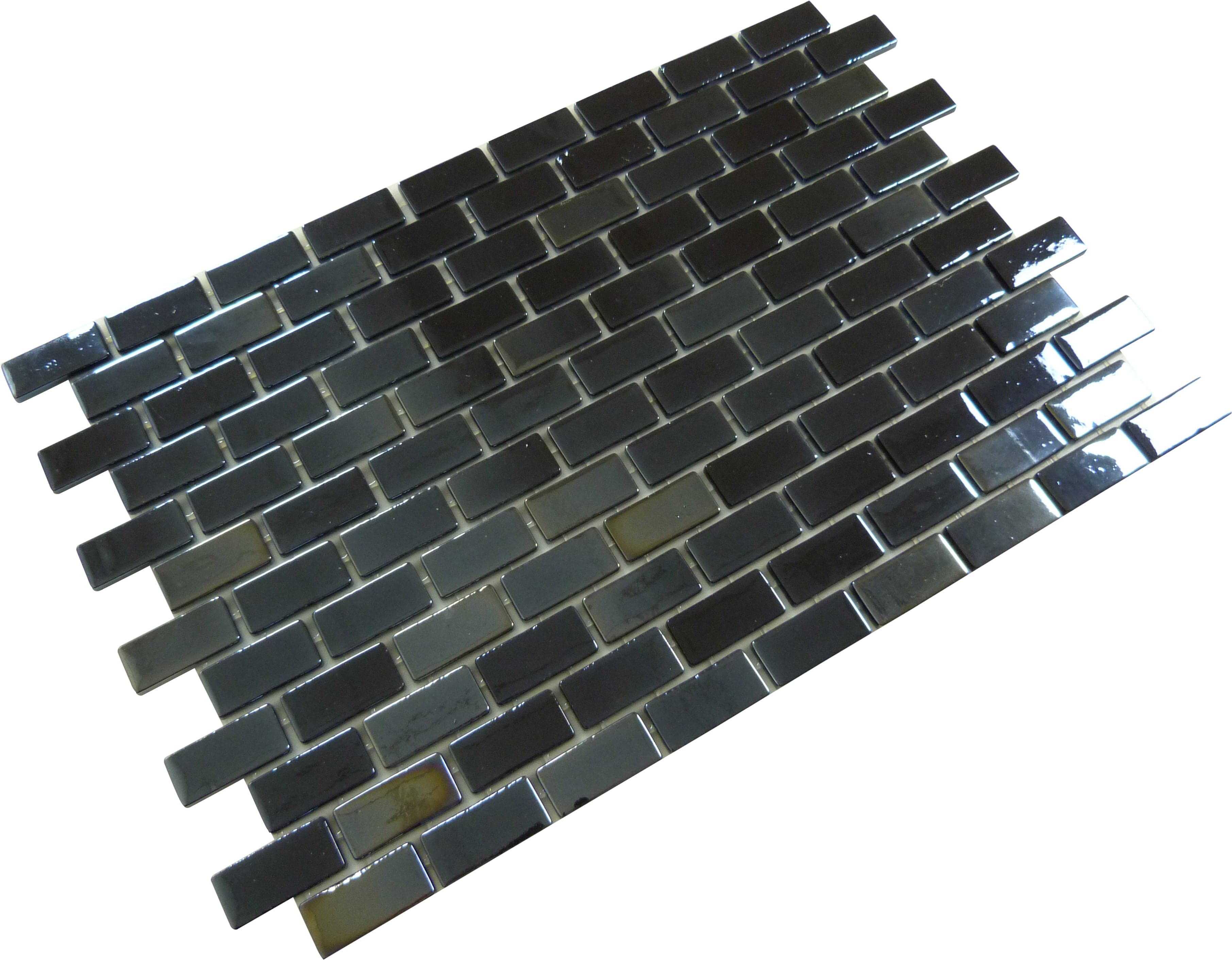 Subway Zombie Black 1x2 Glossy Glass Tile Fusion