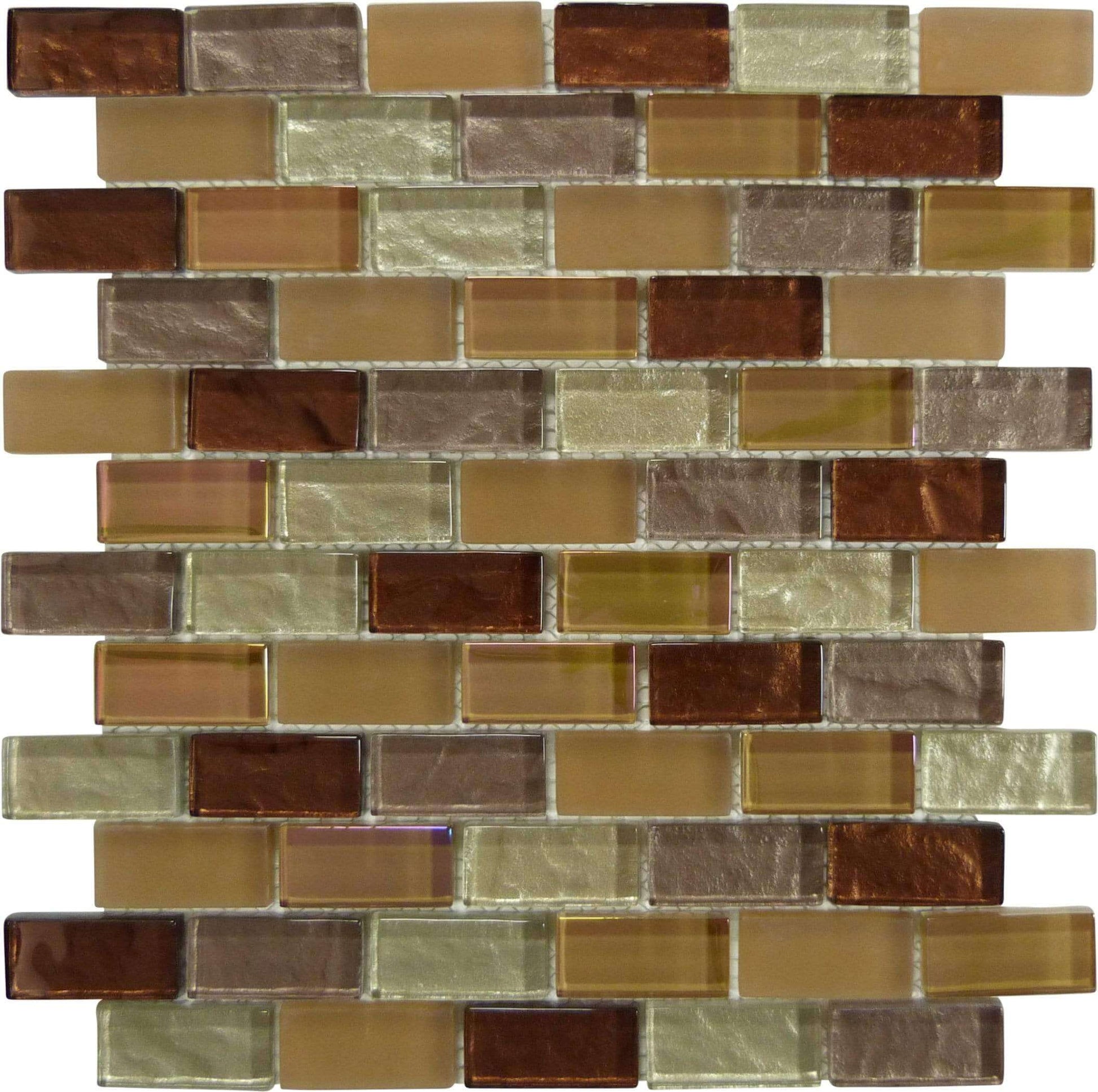 Nude Shimmer Bronze 1'' x 2'' Glossy & Frosted Glass Tile Horizon Tile