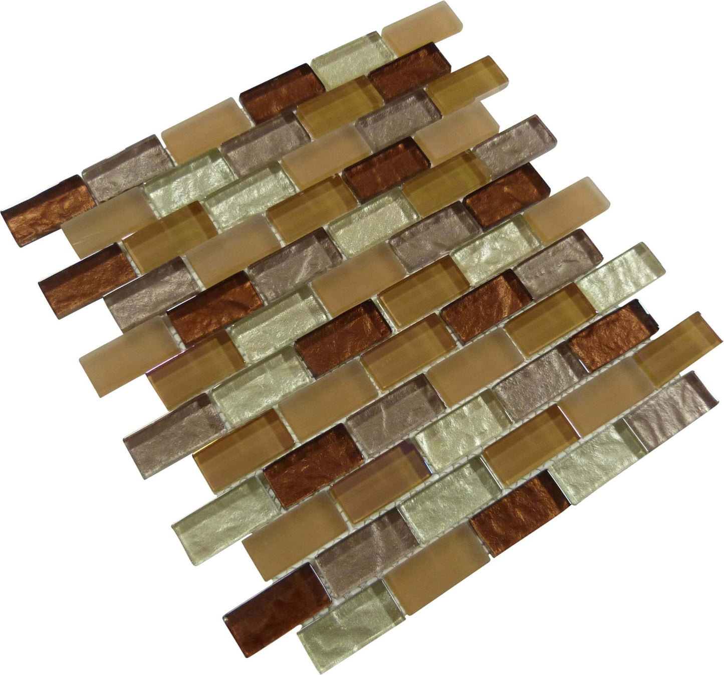 Nude Shimmer Bronze 1'' x 2'' Glossy & Frosted Glass Tile Horizon Tile