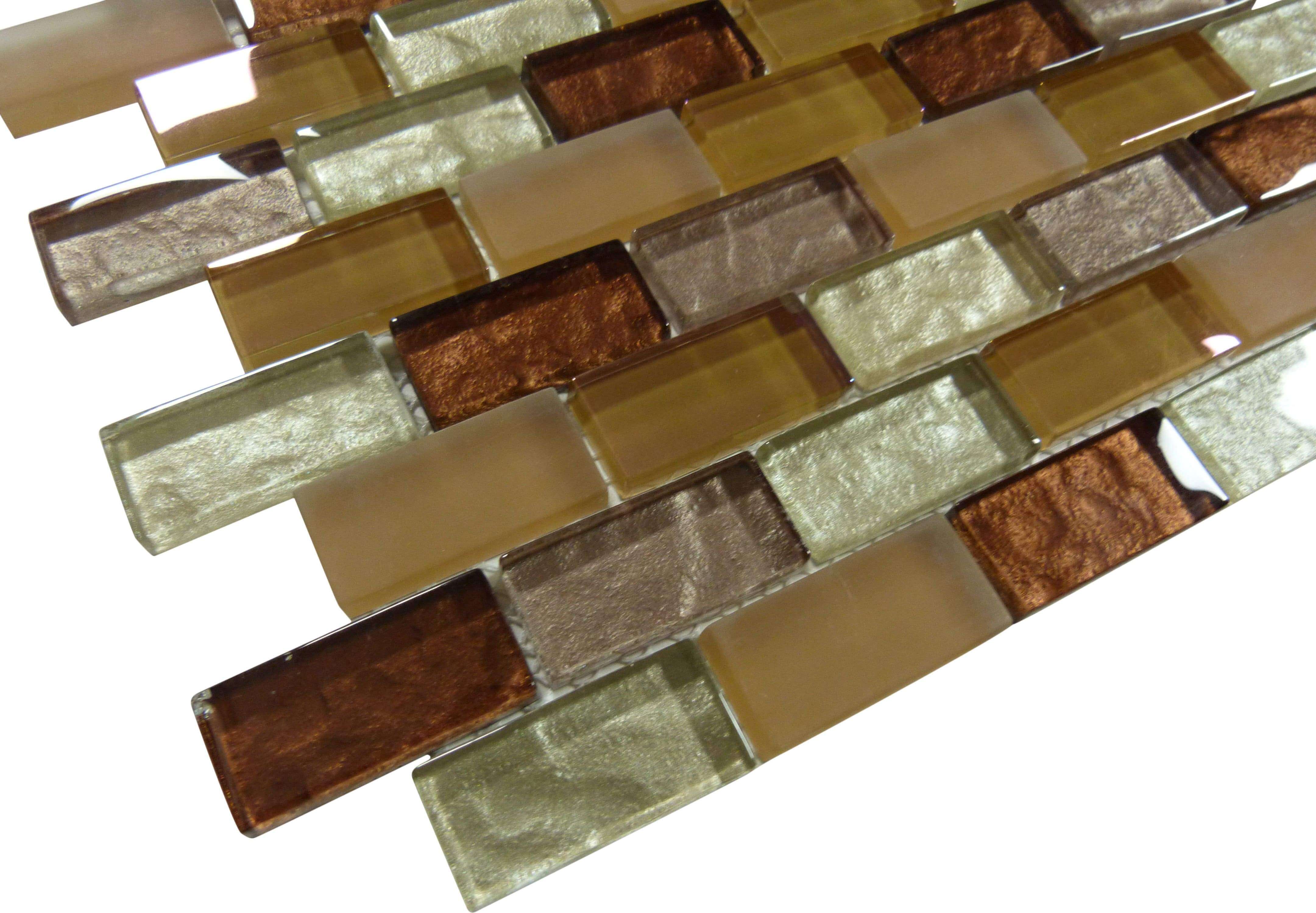 Nude Shimmer Bronze 1'' x 2'' Glossy & Frosted Glass Tile Horizon Tile