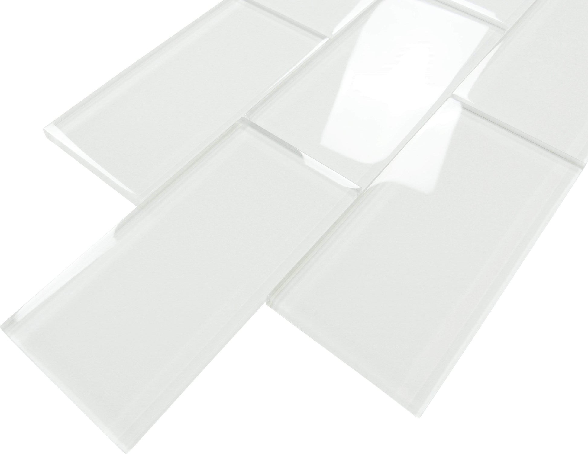 Ice Block White 3'' x 6'' Glossy Glass Subway Tile Horizon Tile