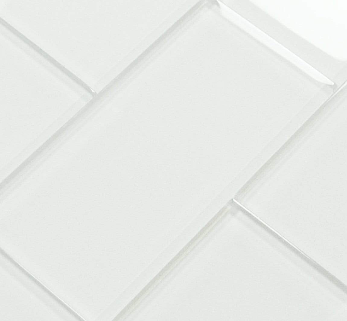 Ice Block White 3'' x 6'' Glossy Glass Subway Tile Horizon Tile