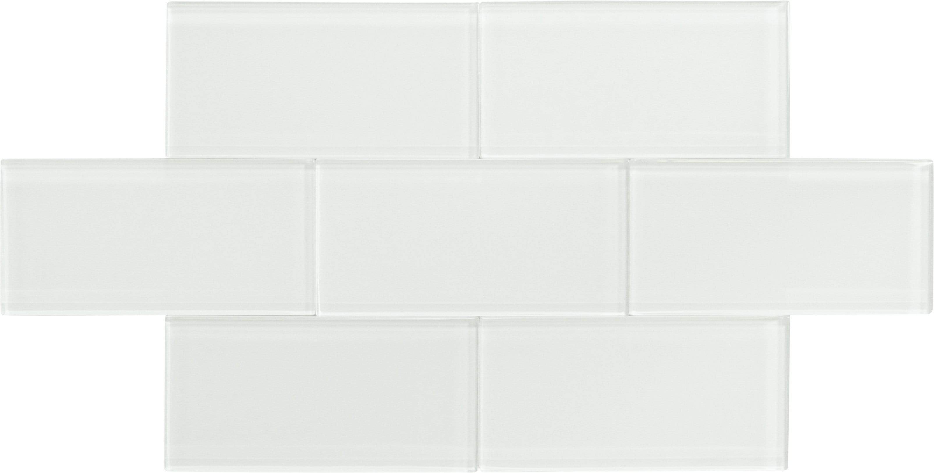 Ice Block White 3'' x 6'' Glossy Glass Subway Tile Horizon Tile