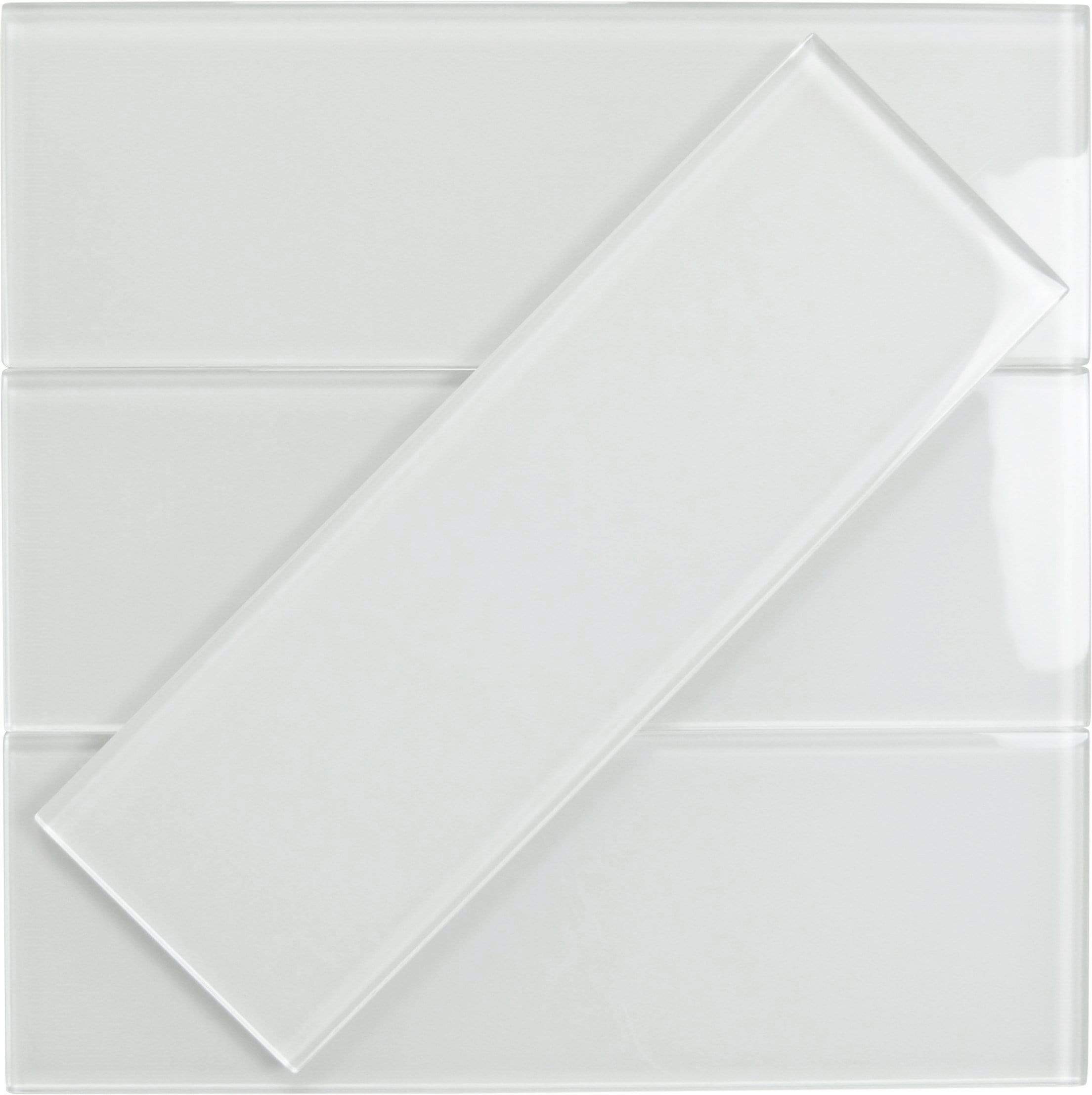 Ice Block White 4'' x 12'' Glossy Glass Subway Tile Horizon Tile