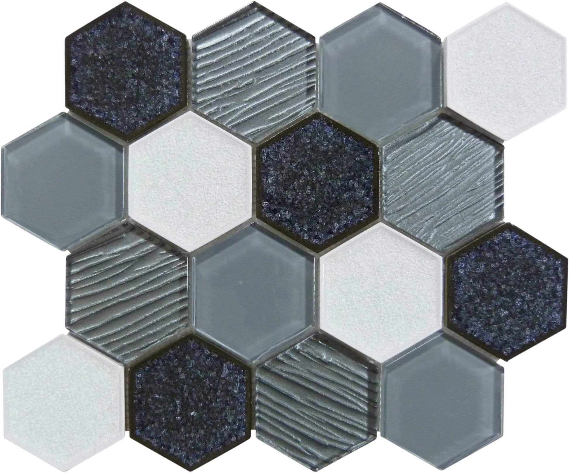 Palladian Grey Hexagon Crackled Glass Tile Horizon Tile