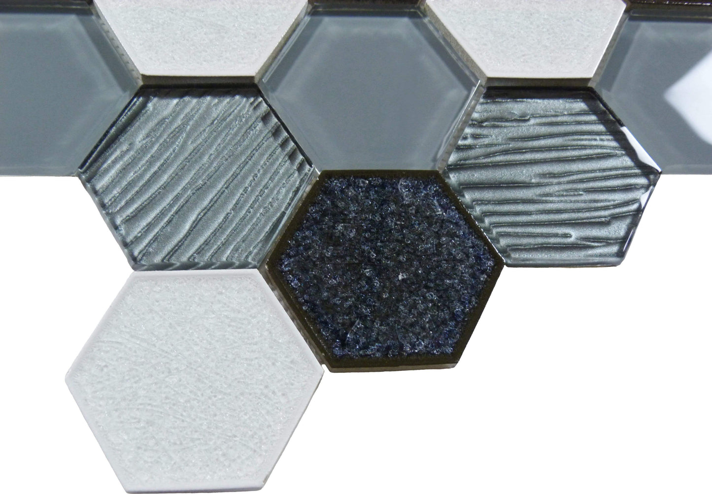 Palladian Grey Hexagon Crackled Glass Tile Horizon Tile