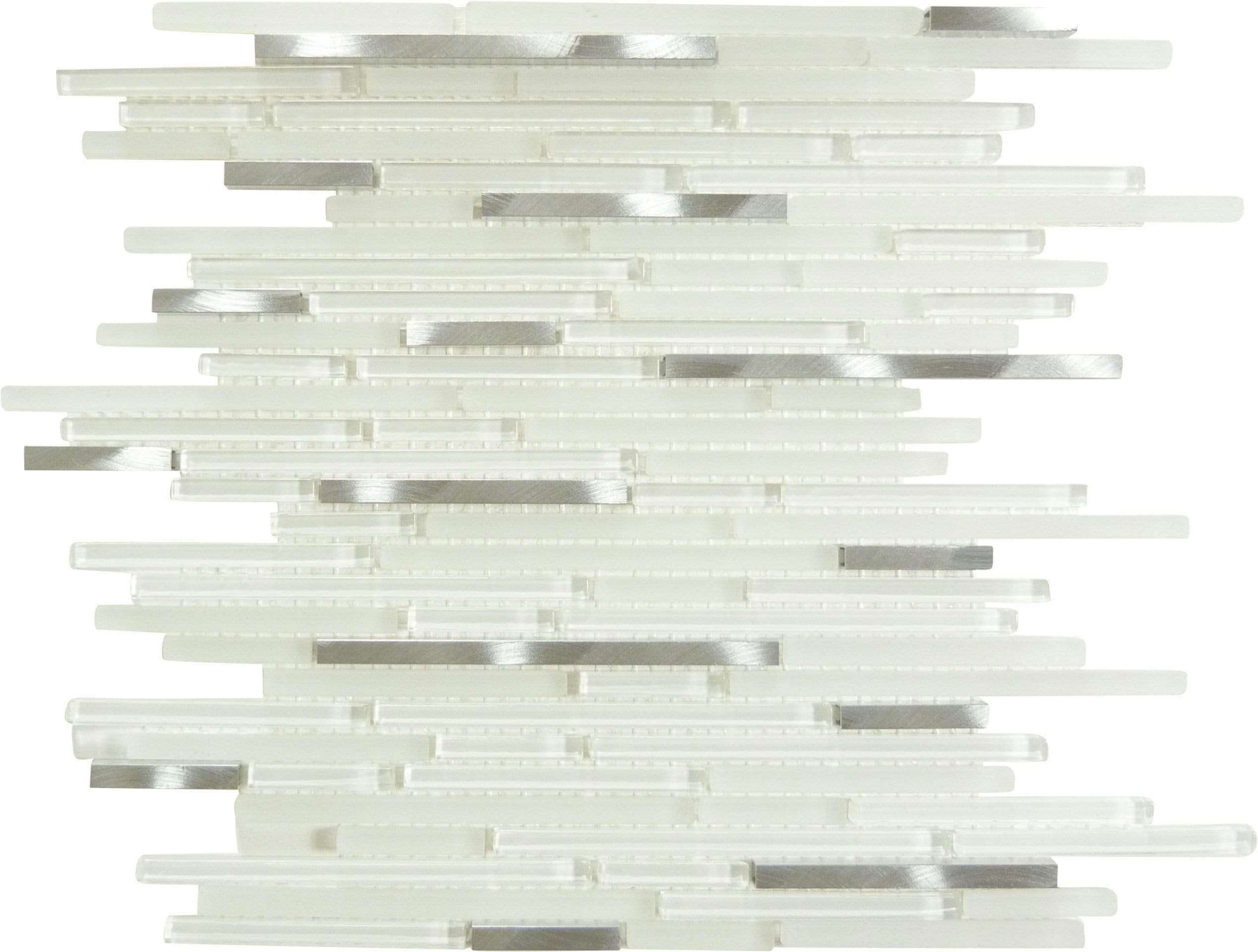 White Shadow White Random Bricks Glass and Metal Glossy & Frosted Tile Horizon Tile