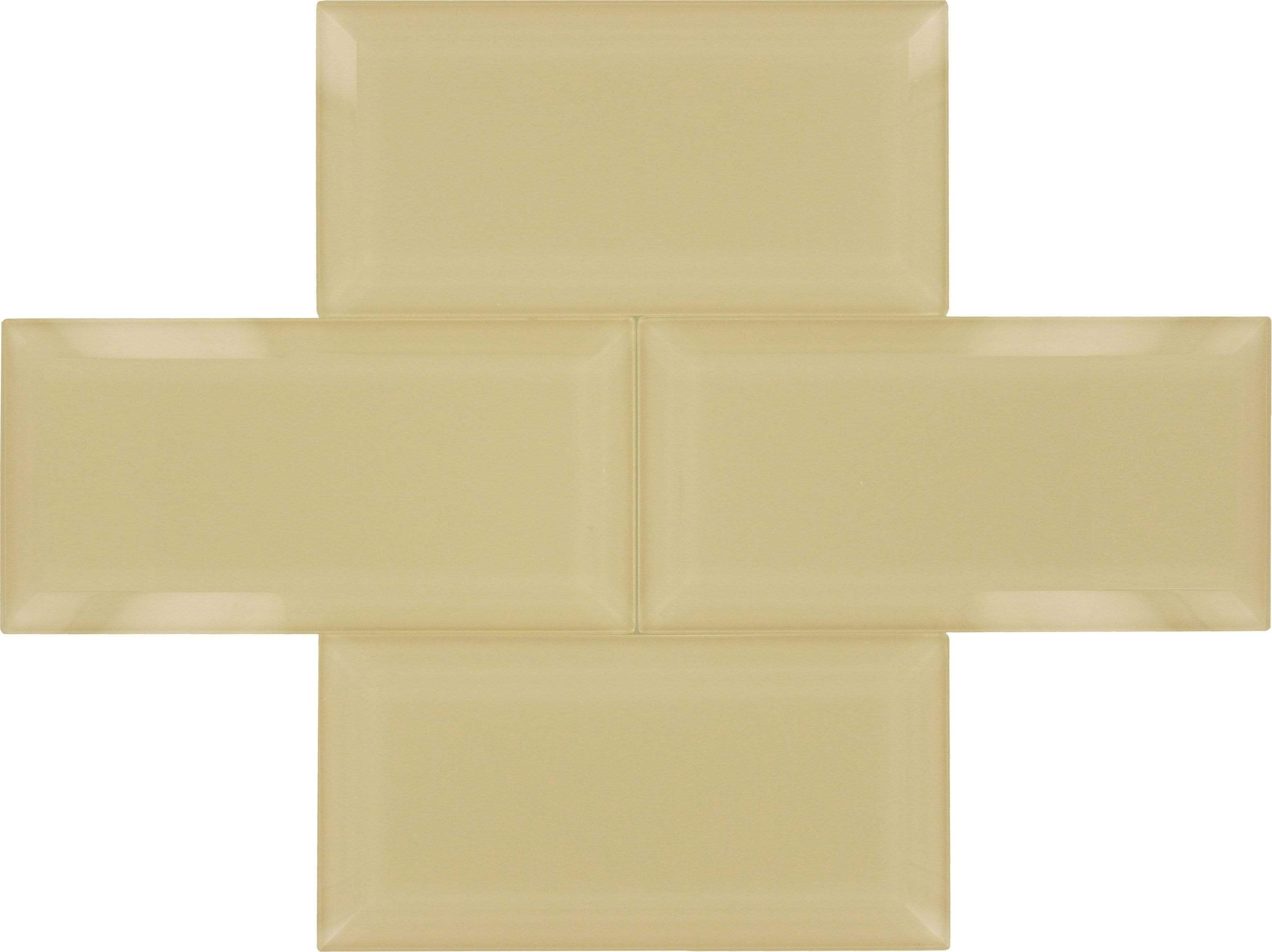 Bevel Nude Block Beige 4'' x 8'' Glossy Glass Subway Tile Horizon Tile