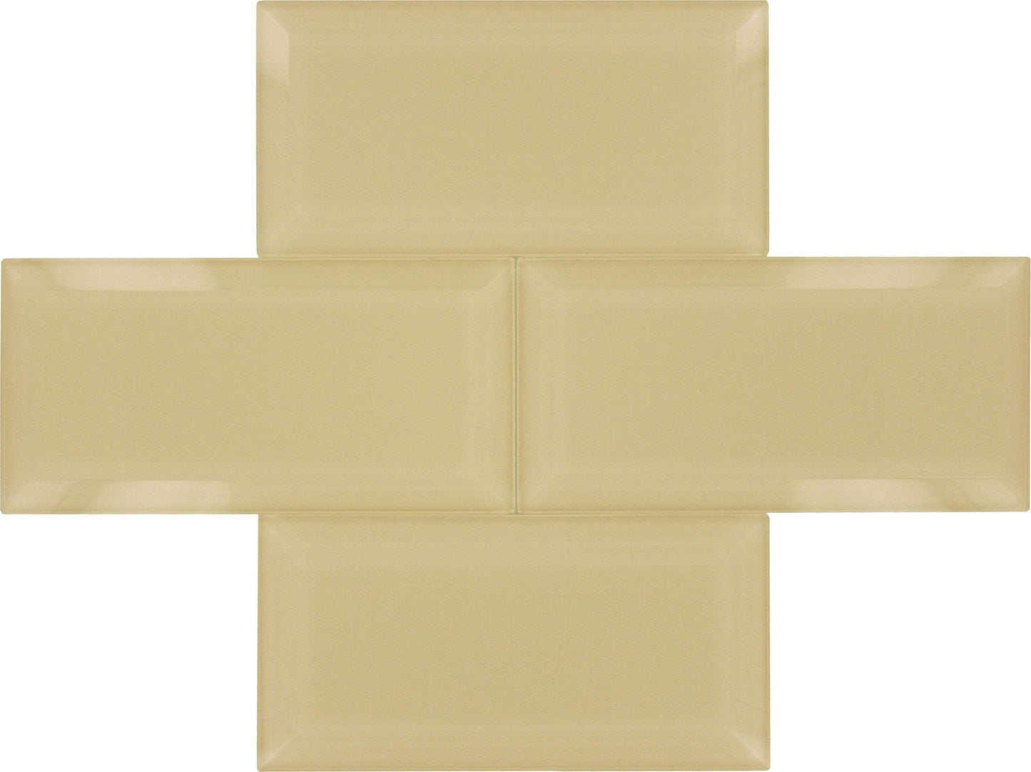 Bevel Nude Block Beige 4'' x 8'' Glossy Glass Subway Tile Horizon Tile